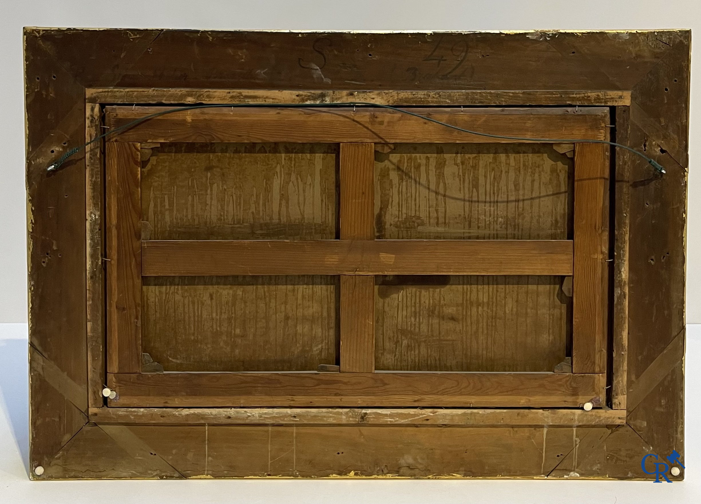 Edmond de Schampheleer (1824-1899) Schilderij, olie op doek. Landschap met koeien langs een rivier.