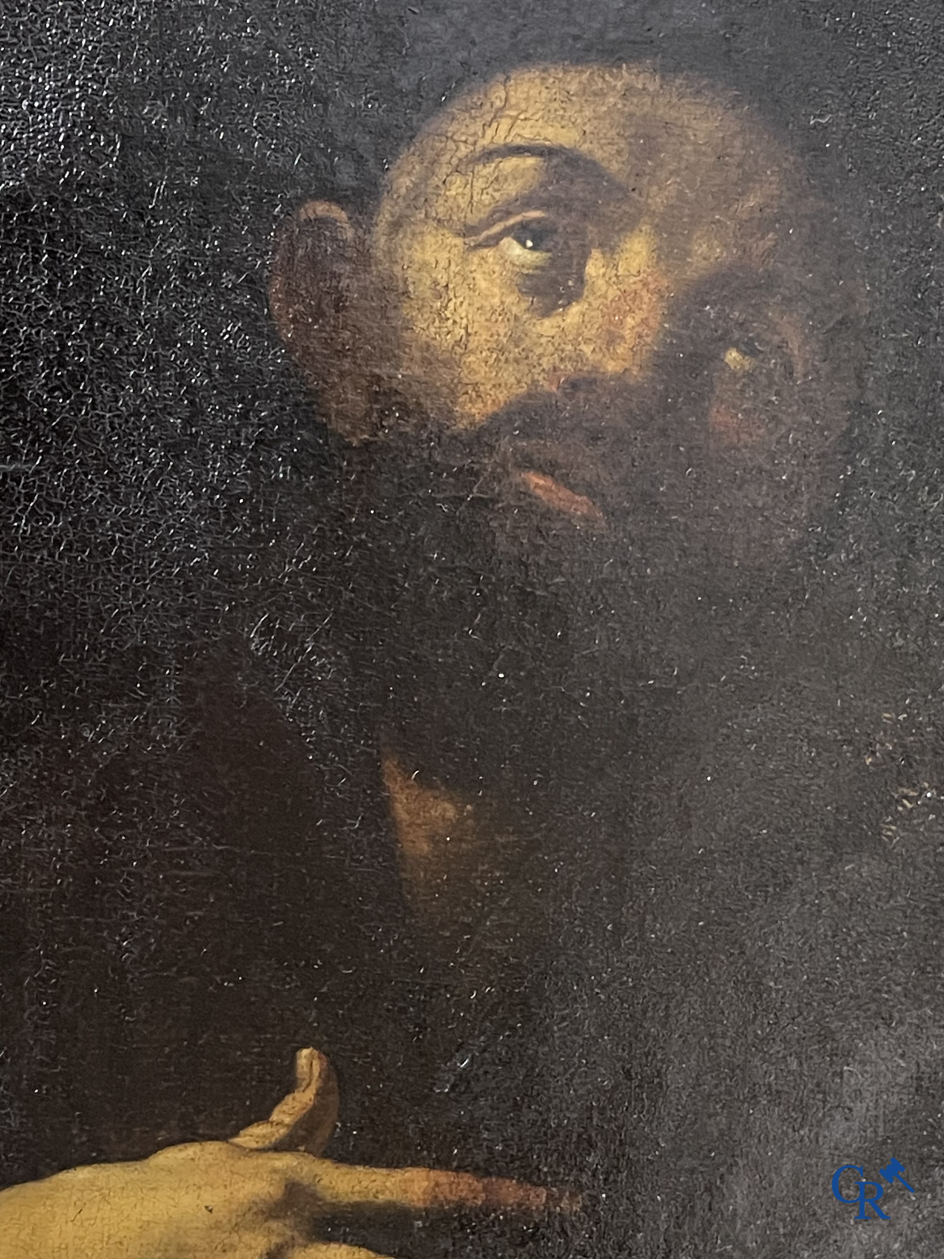 Religieus Schilderij. Italiaanse school, 17e eeuw. Franciscus van Assisi. Olie op doek. Oude herdoeking.