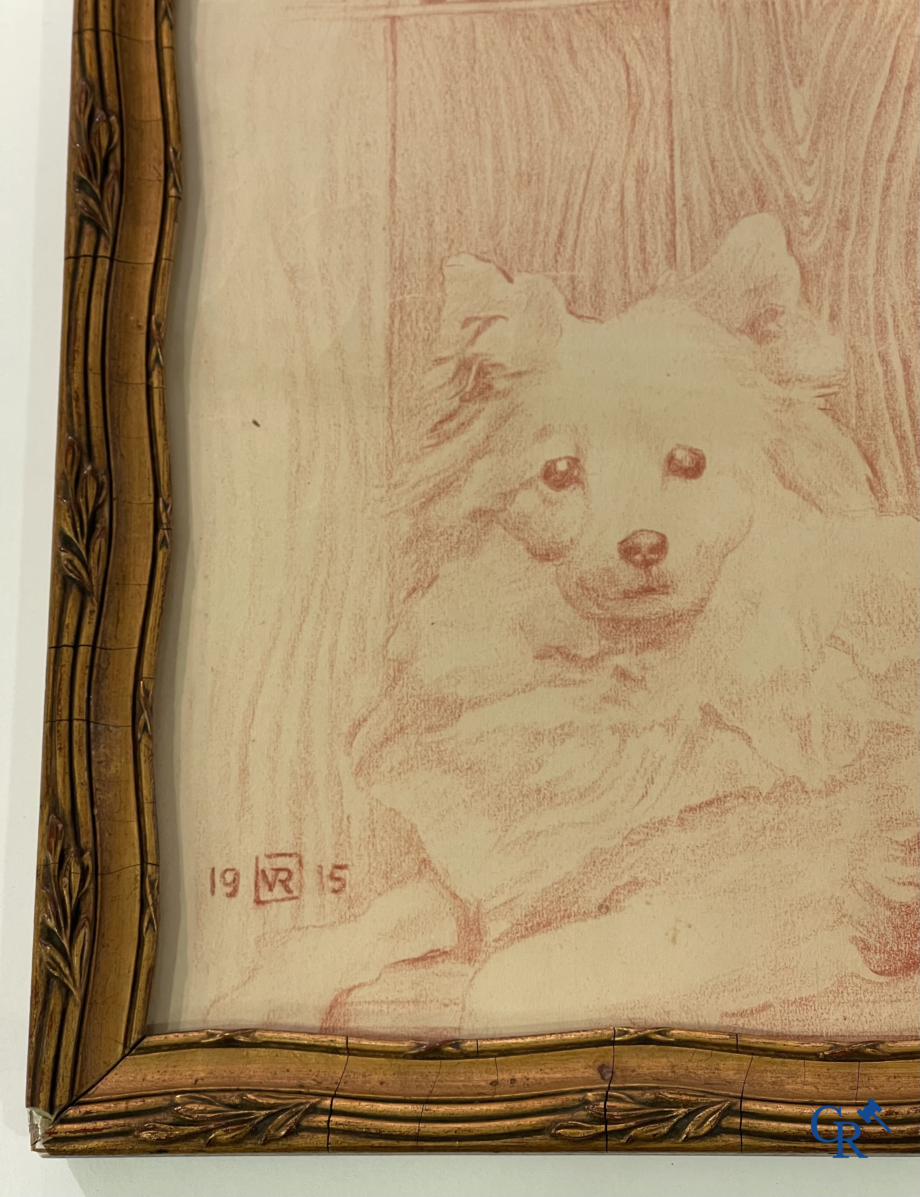 Théo Van Rysselberghe (1862-1926) Portret van een dame met honden. Rood krijt op papier. Gedateerd 1915.