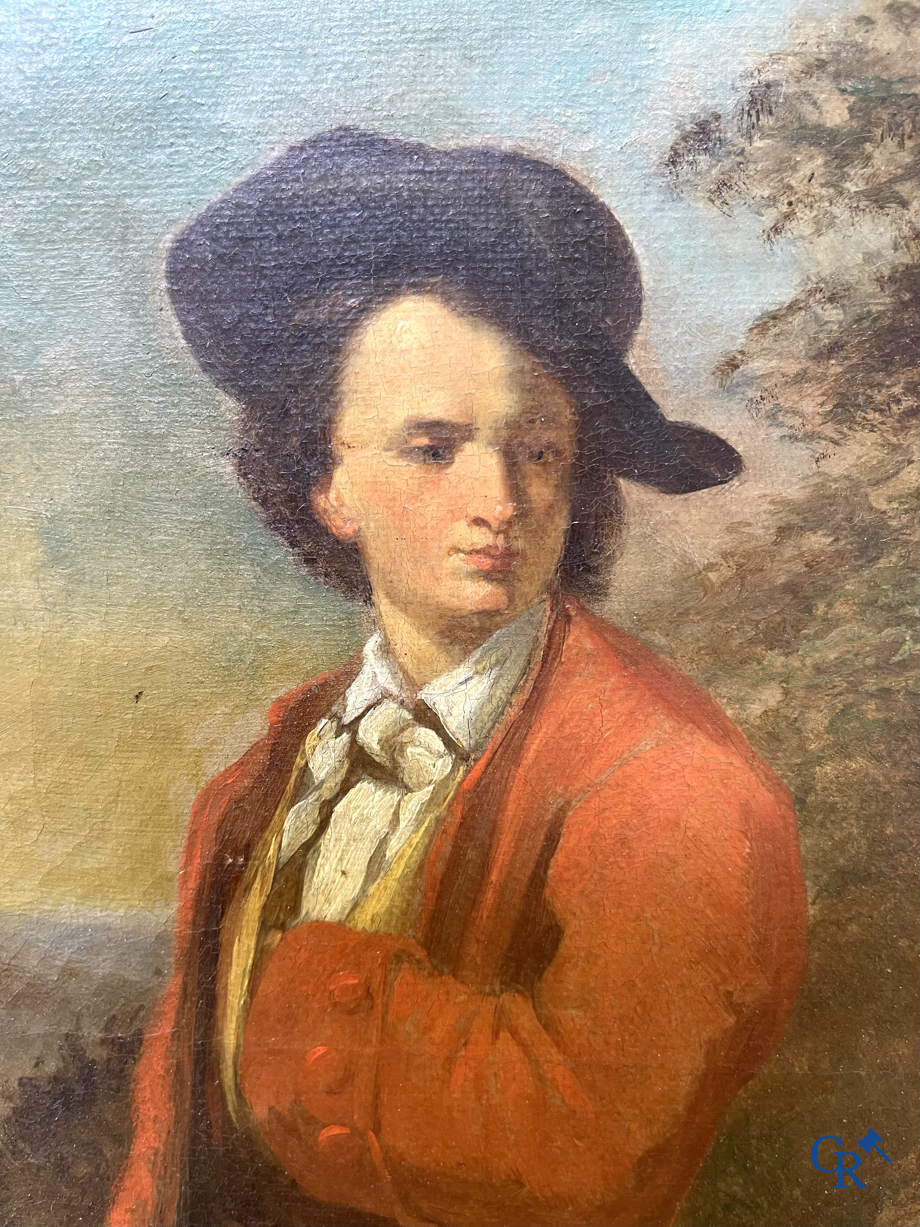 Lainez, Romantisch schilderij in vergulde kader. Olie op doek. 19e eeuw. Gesigneerd rechtsonder.