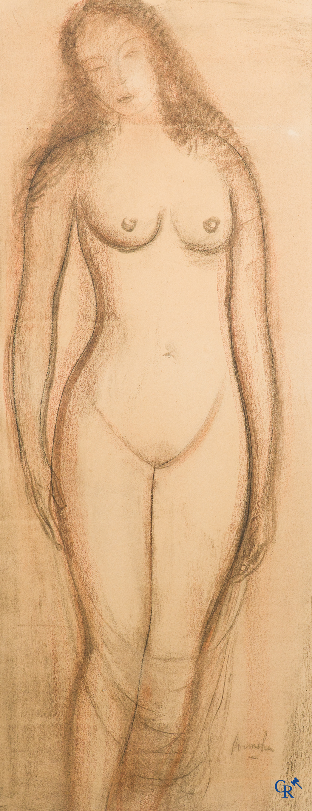 Constant Permeke (1886-1952) Staand naakt. Houtskool op papier. Gesigneerd rechtsonder.