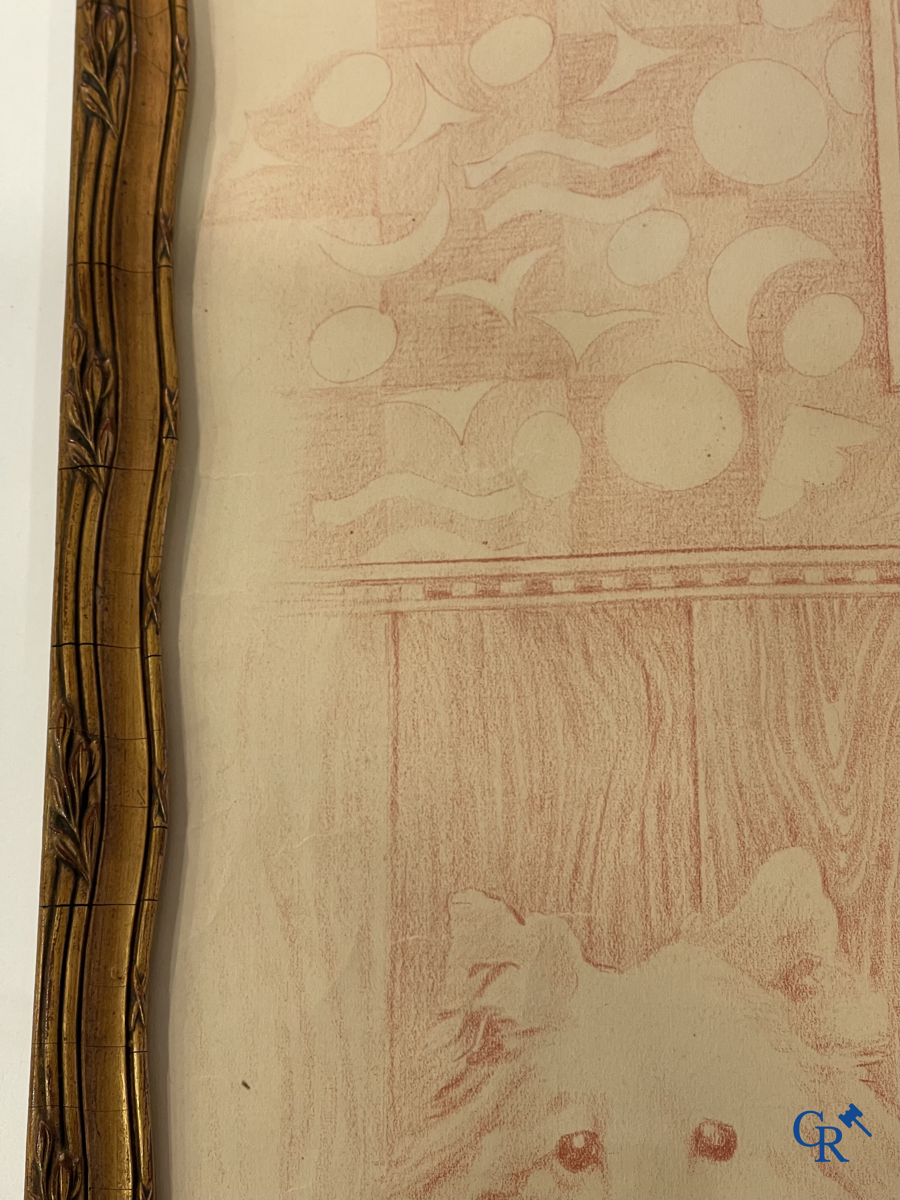 Théo Van Rysselberghe (1862-1926) Portret van een dame met honden. Rood krijt op papier. Gedateerd 1915.