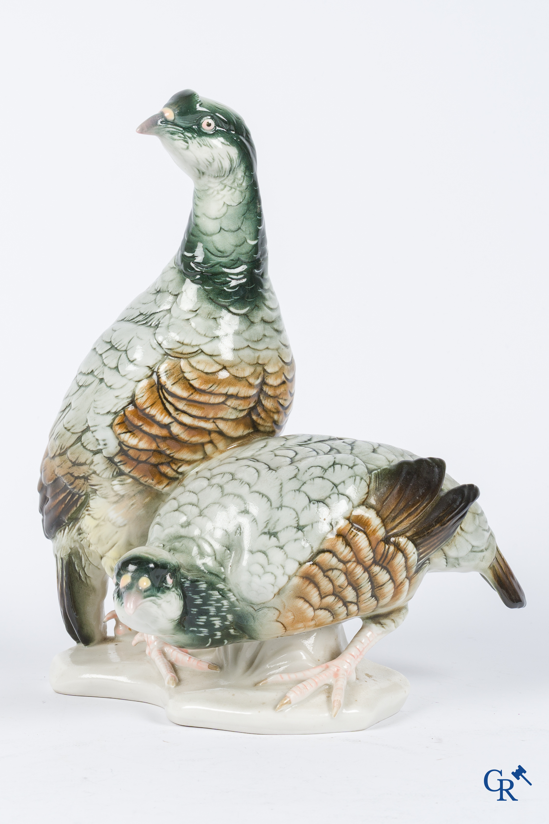 Karl Ens Volkstedt. 3 Grote groepen in fijn Duits porselein. Gemerkt.