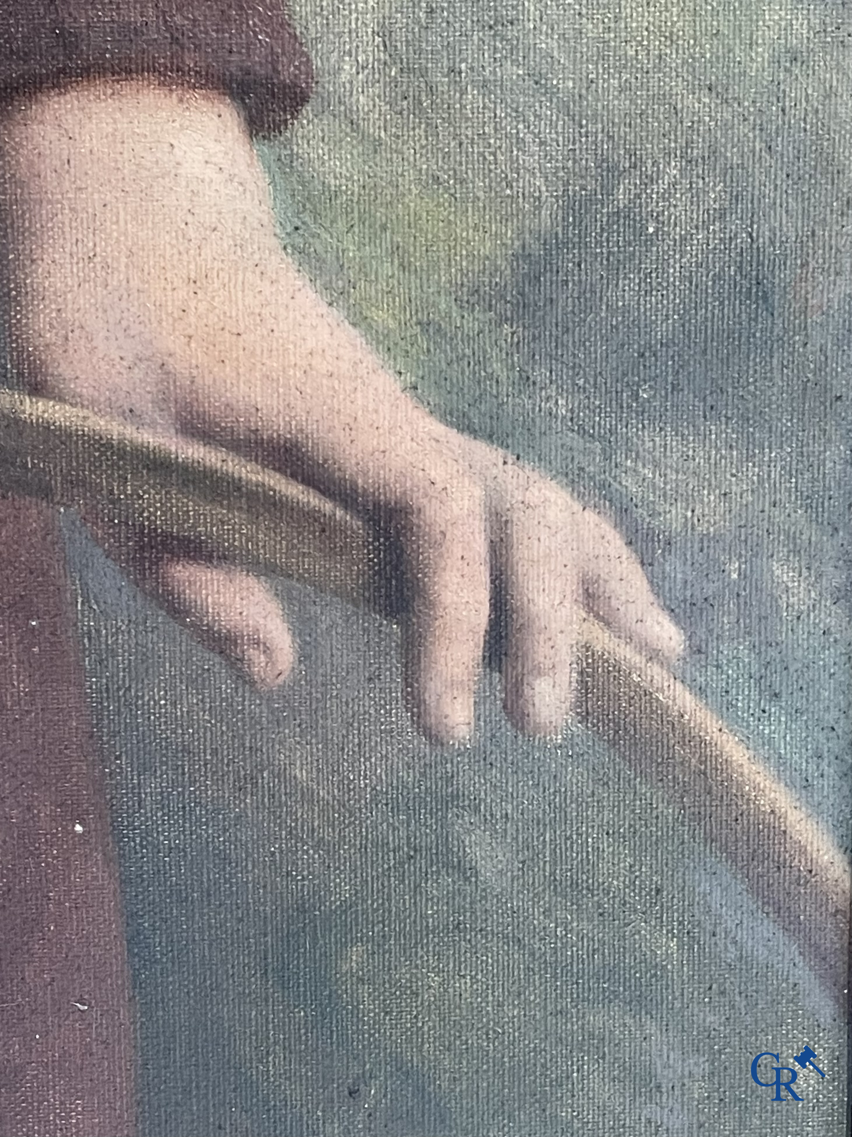 Charles Joseph Van Landuyt (1854-1934) Portret schilderij van een jongen. Vergulde kader. Olie op doek.