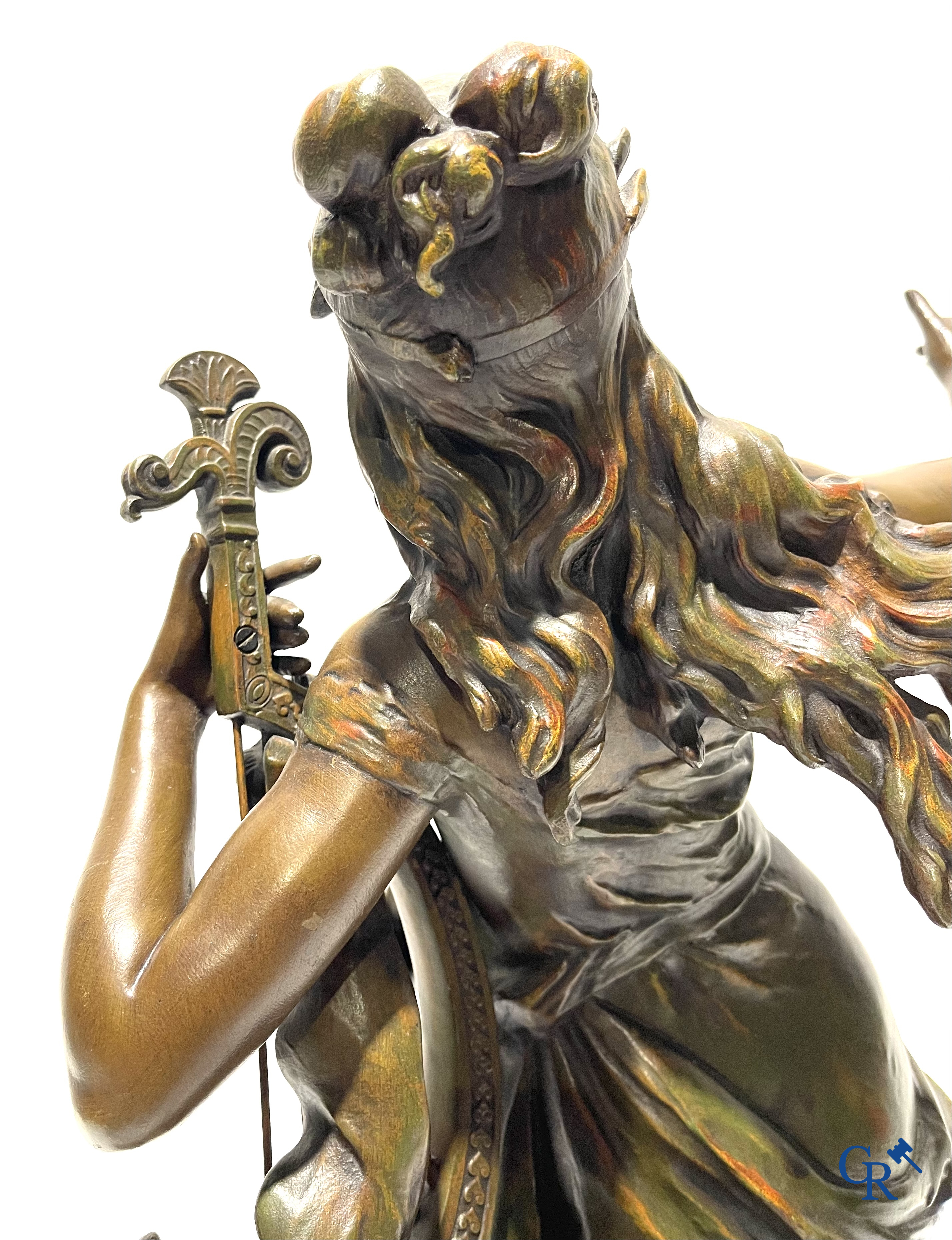 Auguste Moreau. La Pensée. Groot beeld in gepolychromeerd kunstbrons. Circa 1900.