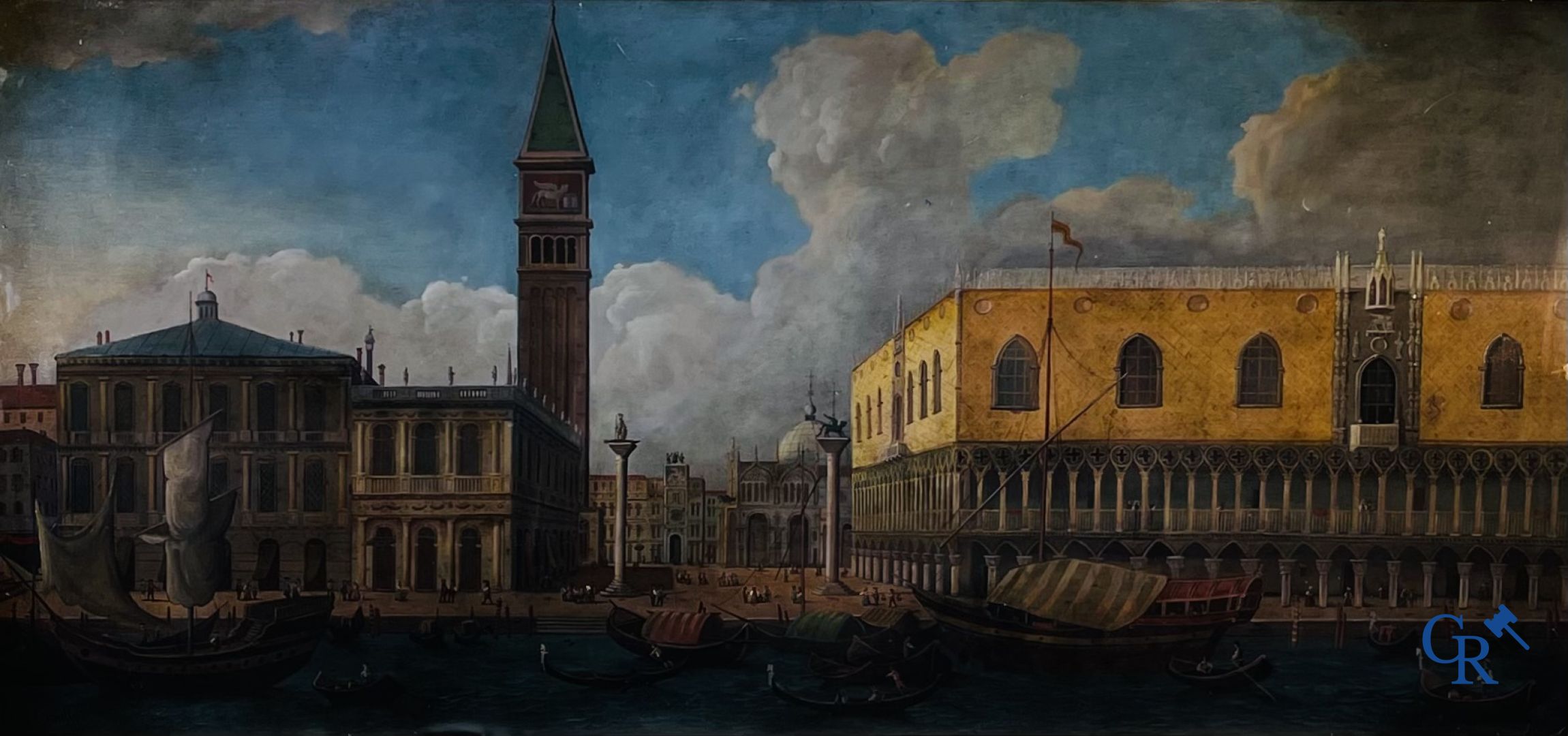 Peinture: Carlo Canella (Vérone 1800 - Milan 1879) Vue de la place Saint-Marc à Venise. 