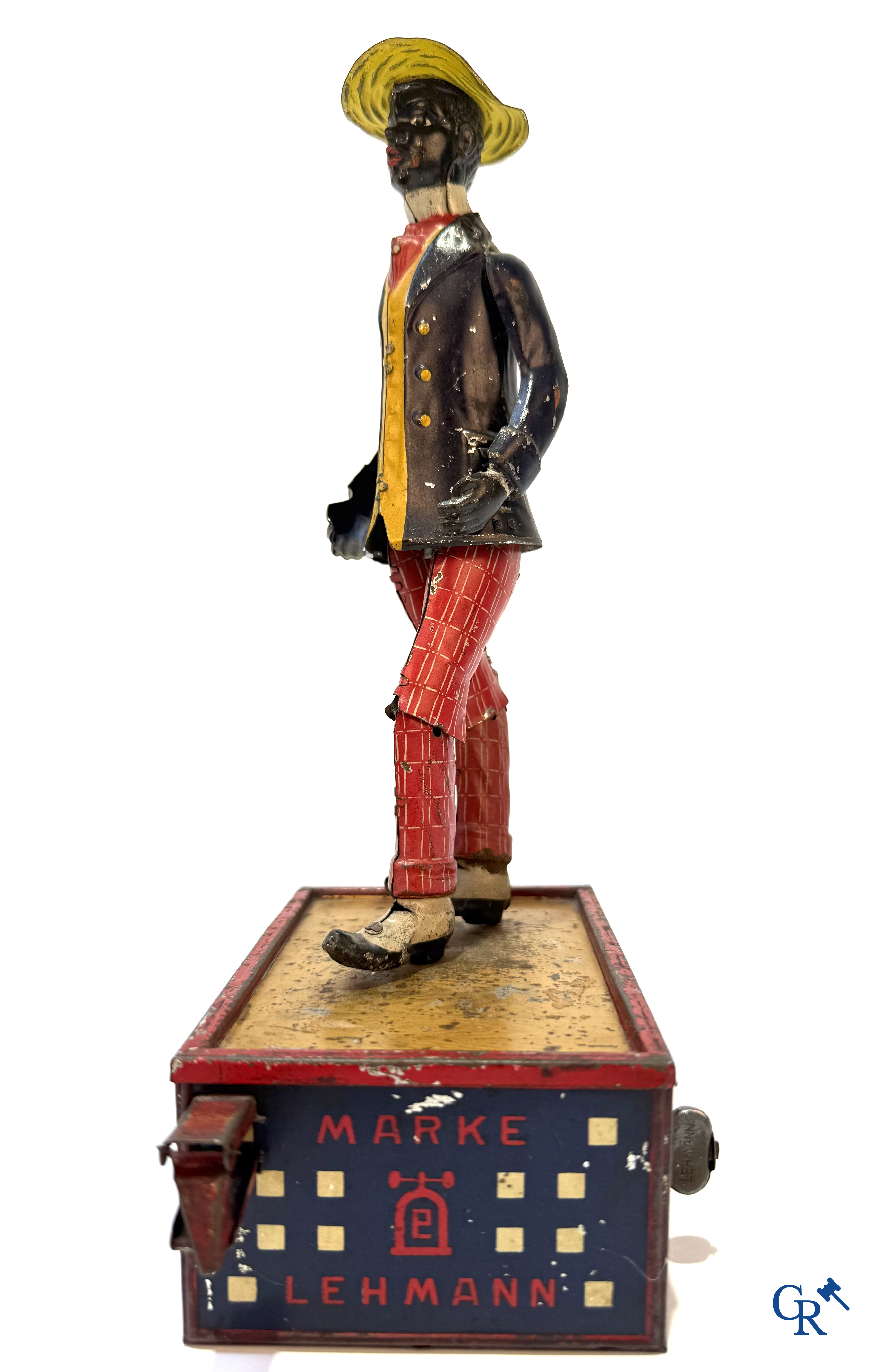 Lehmann, mechanisch speelgoed. "Alabama coon jigger" Tapdanser in beschilderd blik. Duitsland circa 1920.