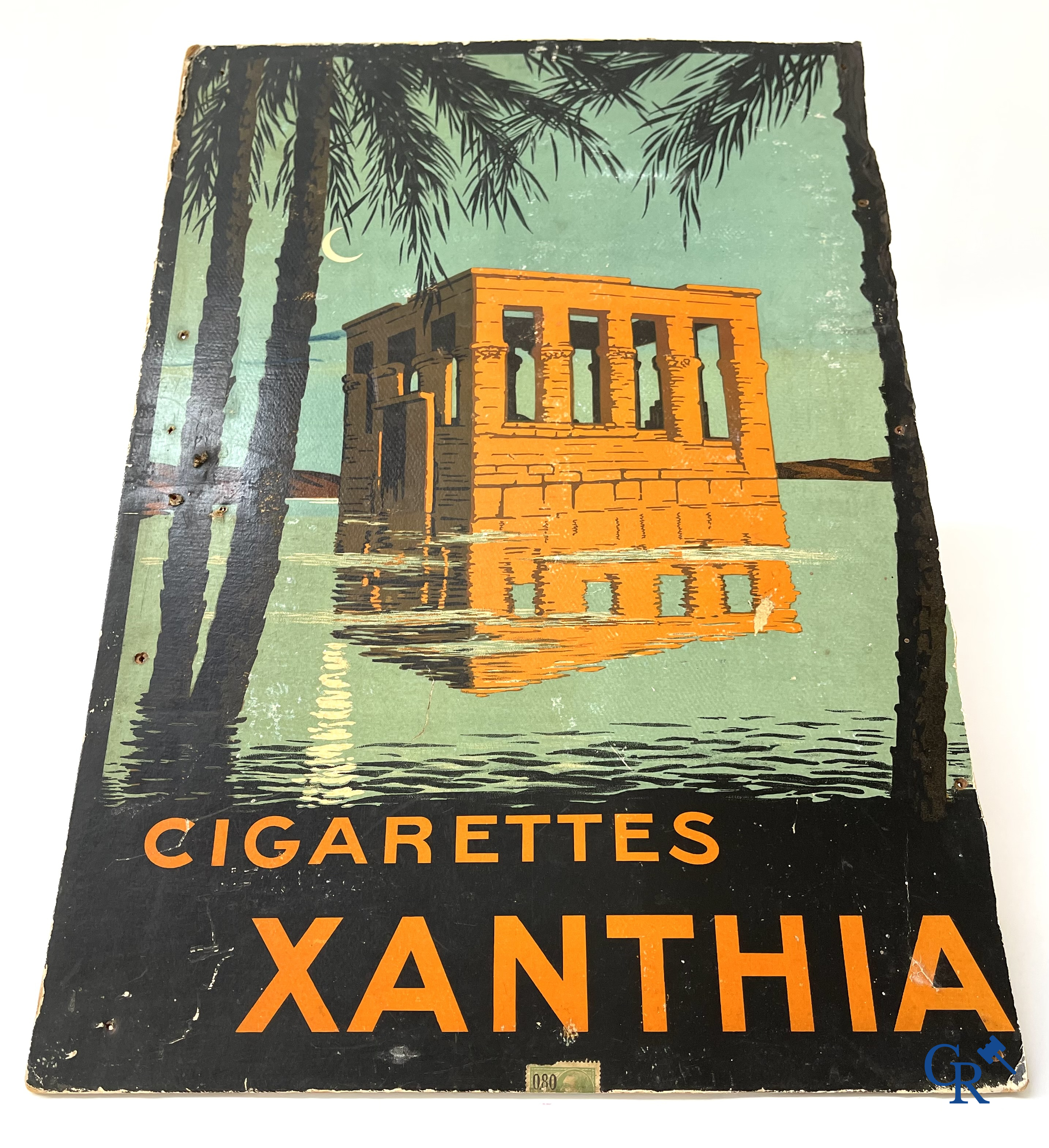 Cigarettes Xanthia, Géo Dorival. Zeldzame publiciteit op hard karton voor Xanthia sigaretten. Circa 1930.