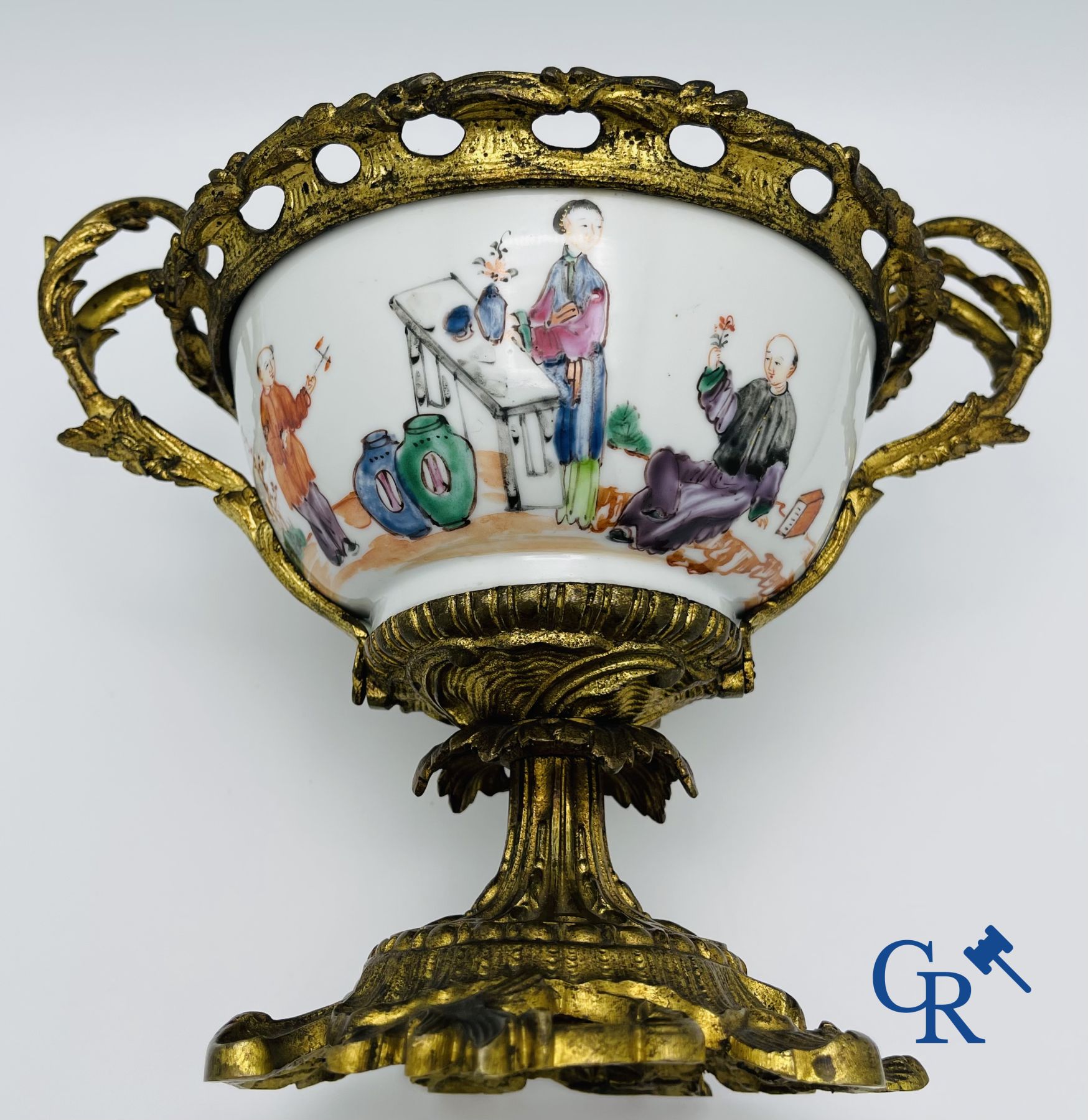 Chinese porcelain: An 18th century gilt-bronze mounted bowl in Chinese export porcelain.