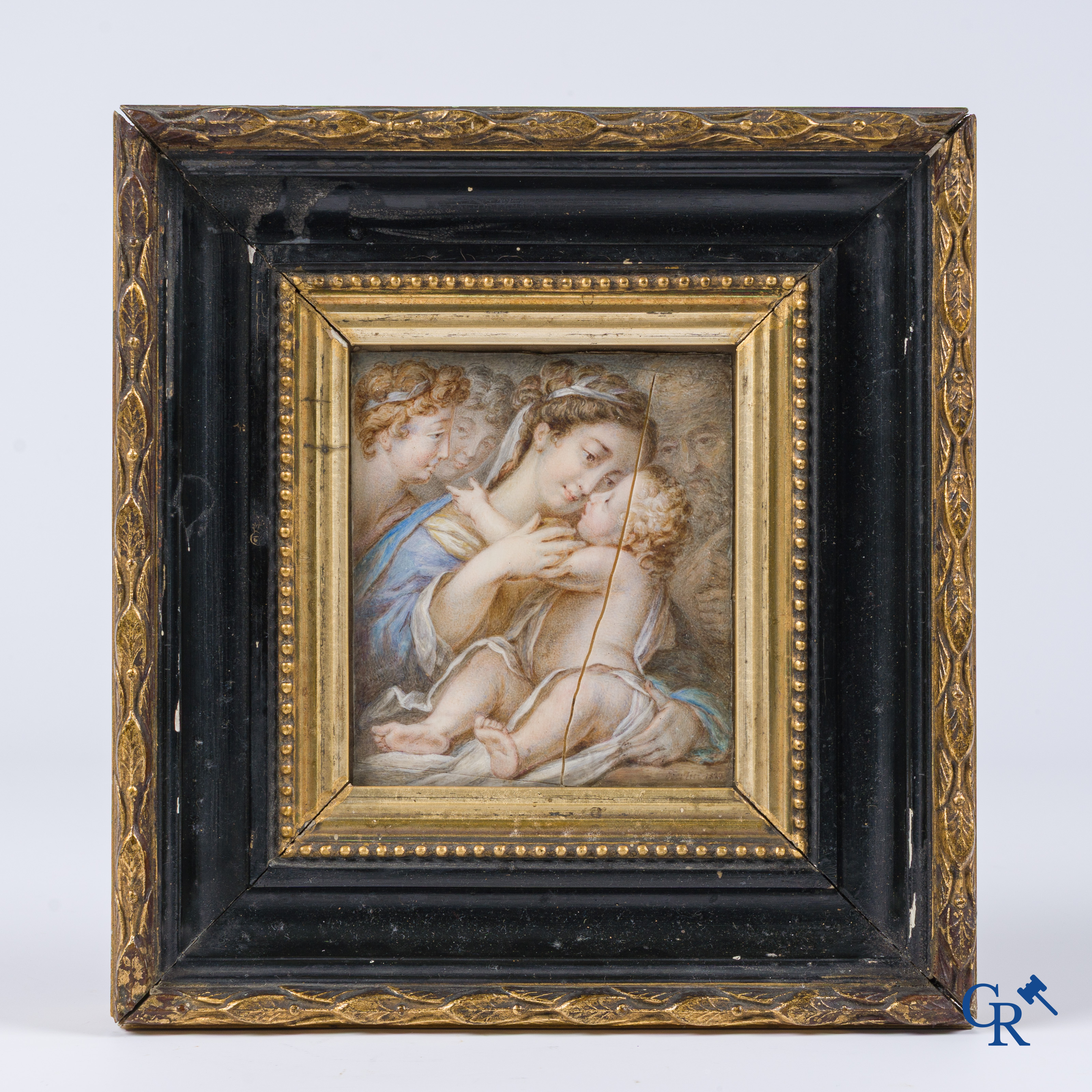 Louis Bertin Parant (1768-1851) Miniatuurschilderij op ivoor. Madonna met kind. Gesigneerd Bertin 1829.