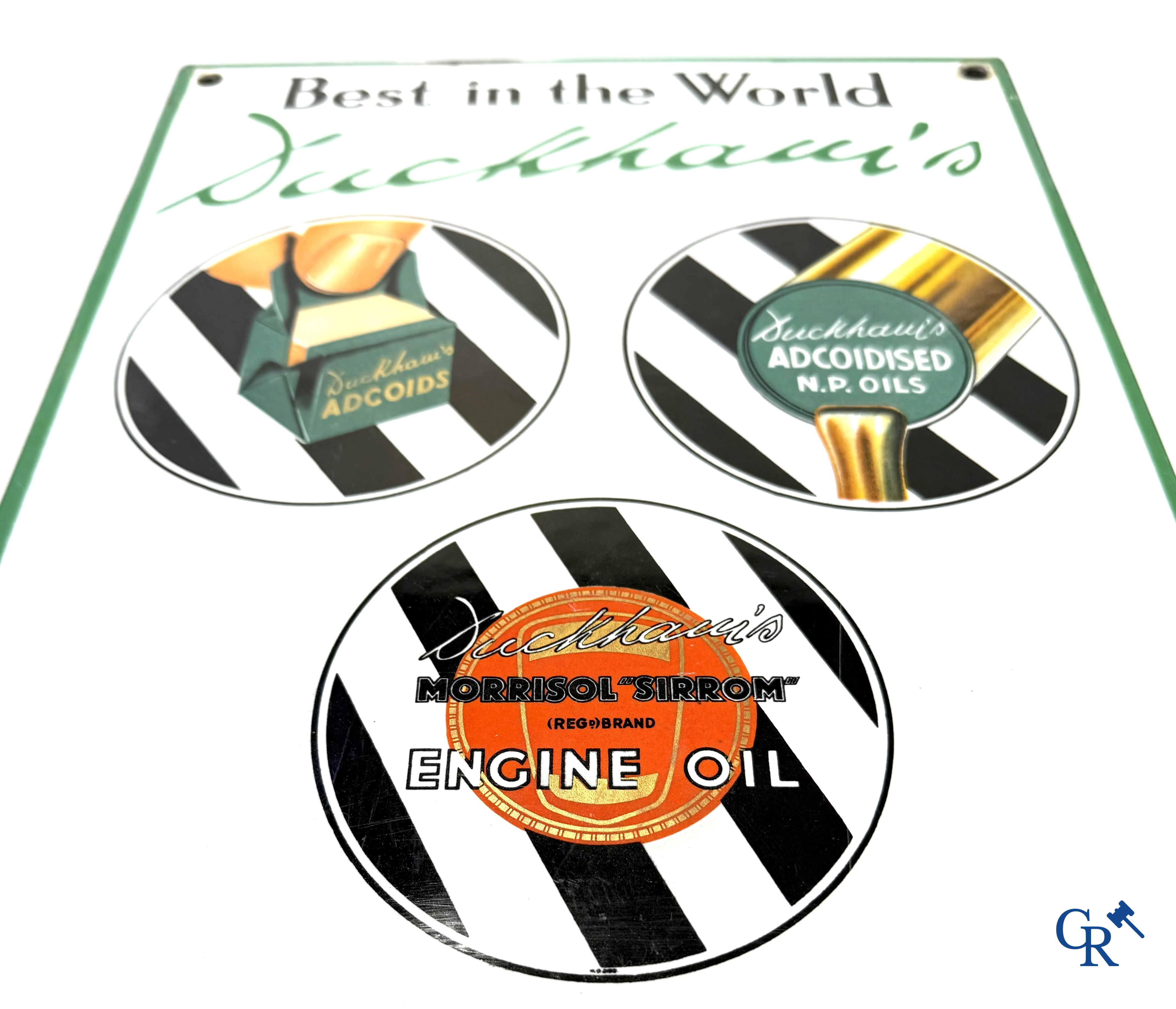 Duckham's Motor Oil. "Best in the World" Prachtig geëmailleerde reclame thermometer. Engelse makelij.