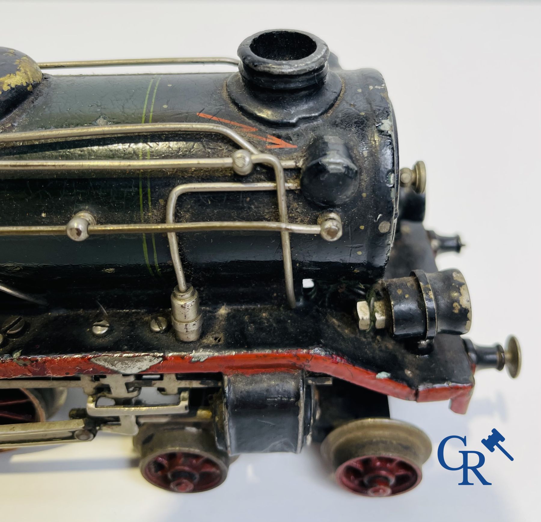 Old toys: Märklin, Locomotive with towing tender and dining car.<br />
About 1930.