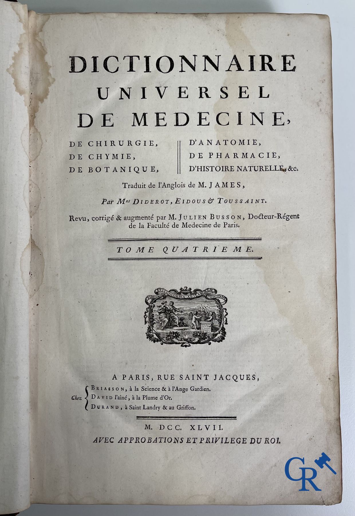 Oude boekdrukken: Dictionnaire Universel de Medecine, Robert James. 6 volumes, Paris 1746-1748.