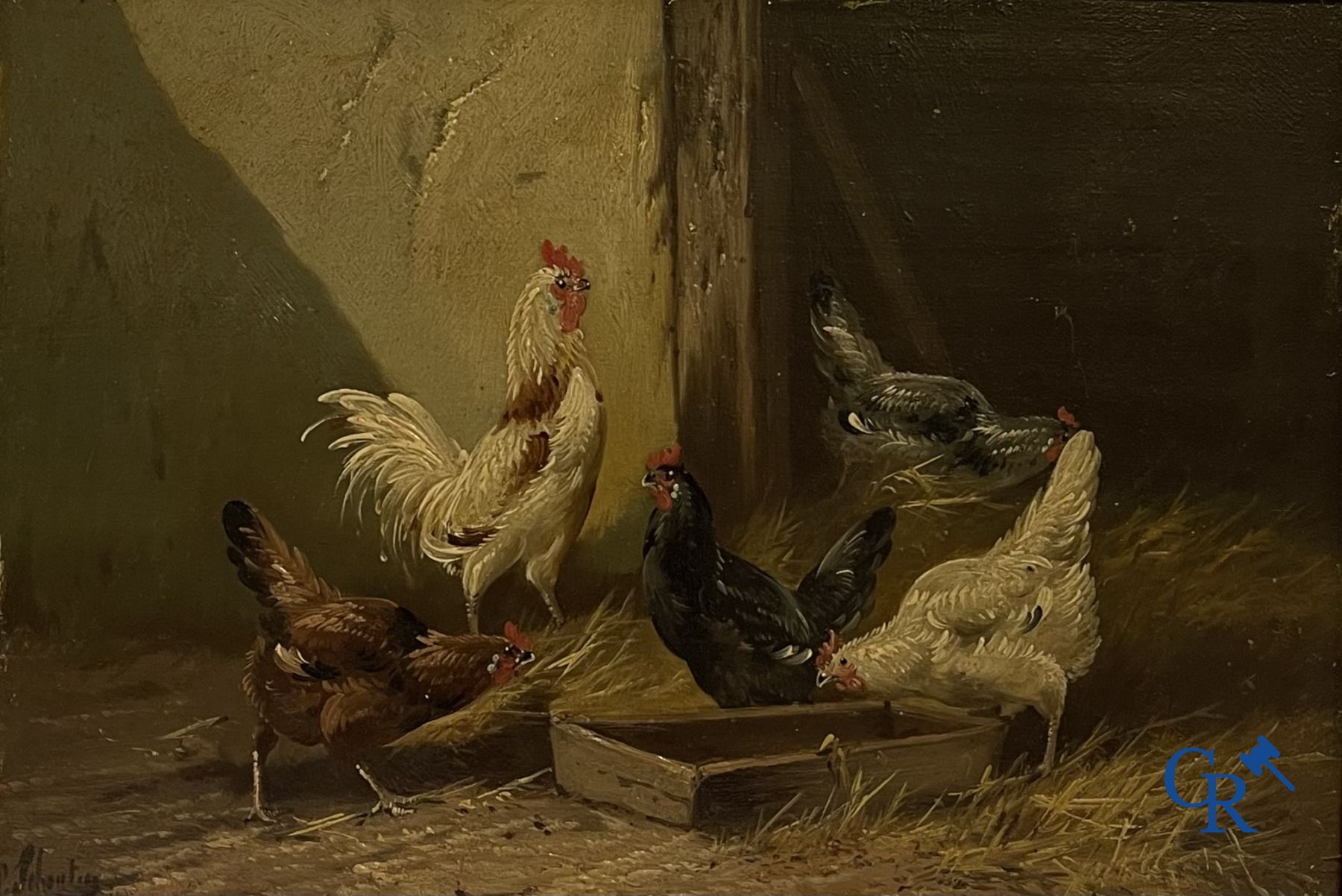 Painting: Paul Schouten, the hen house, oil on panel.