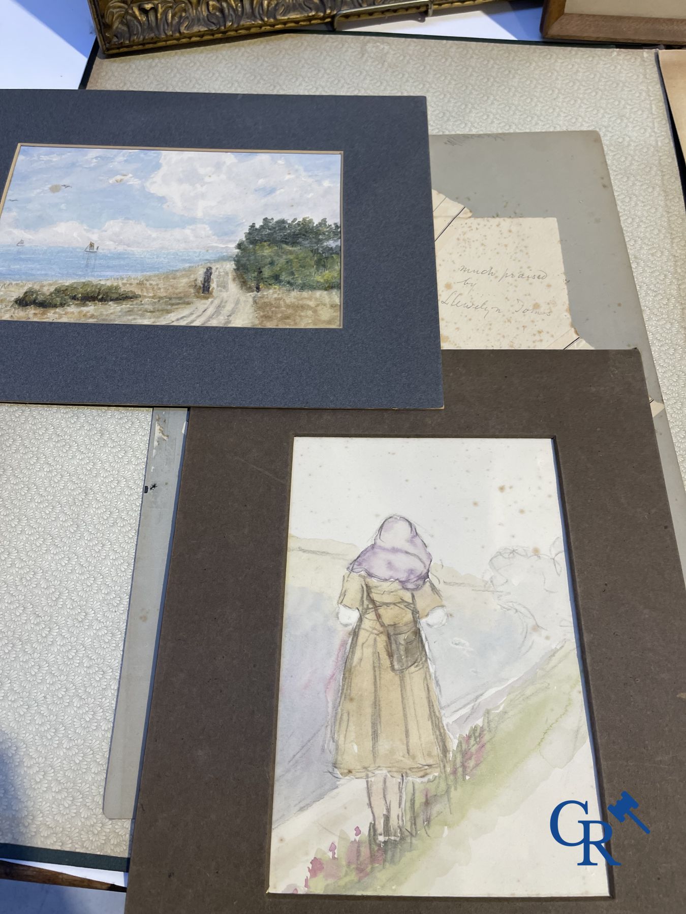 Interesting lot with gouaches and pastel drawings. Period 1880-1920.