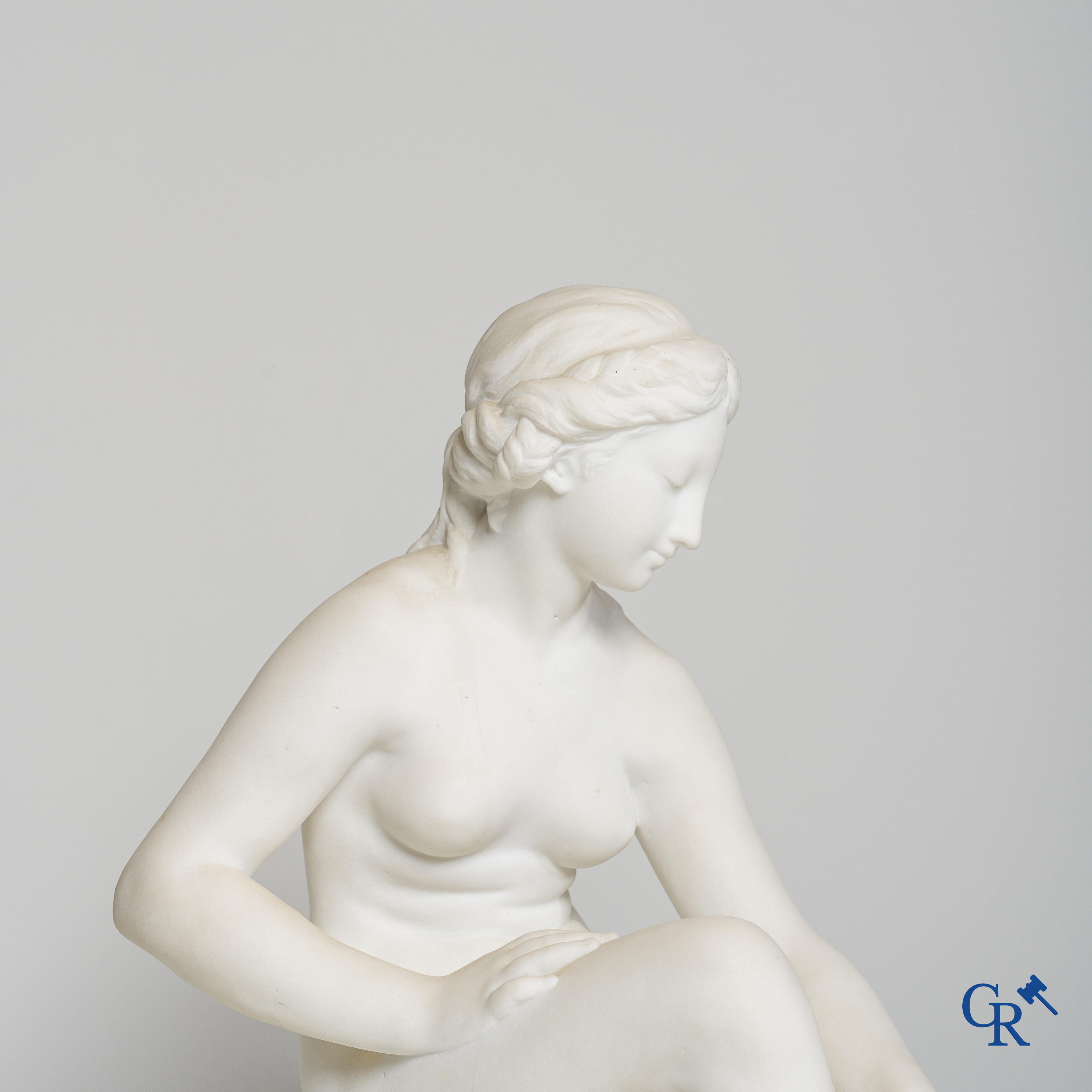 Falconet. Bathing Venus. Beautiful statue in Carrara marble after Etienne Maurice Falconet. Signed Falconet.