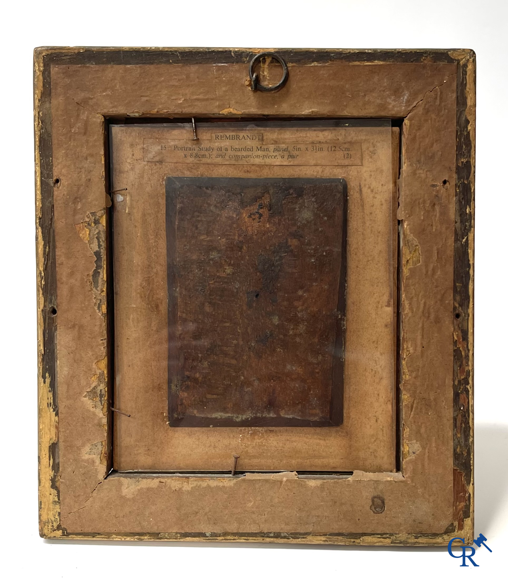 Une paire de portraits d'après Rembrandt Van Rijn, huile sur panneau, On y joint 2 dessins à la plume. XIXème siècle.