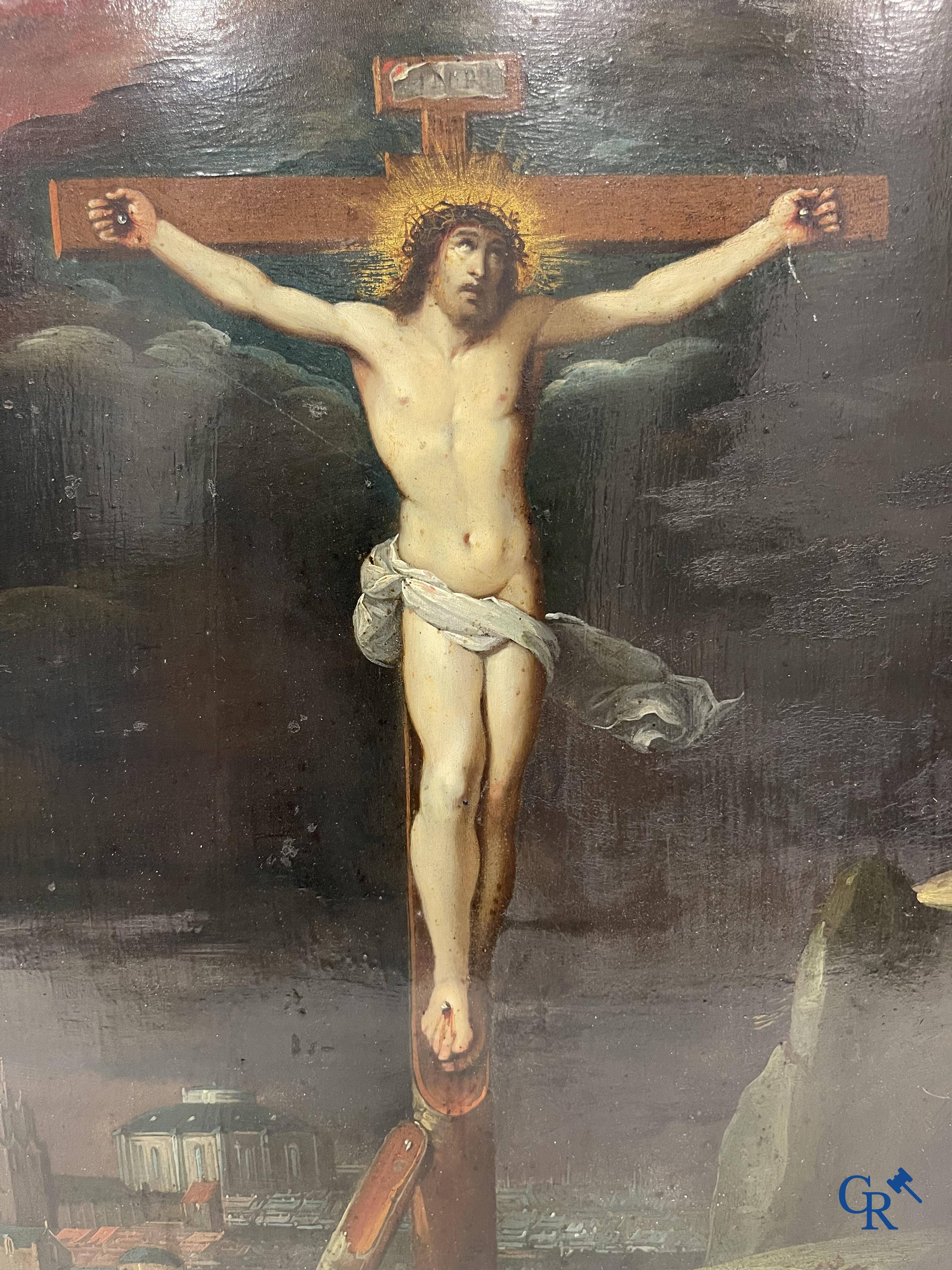 Vlaamse school: Christus aan het kruis. Olie op koper. 16-17de eeuw.