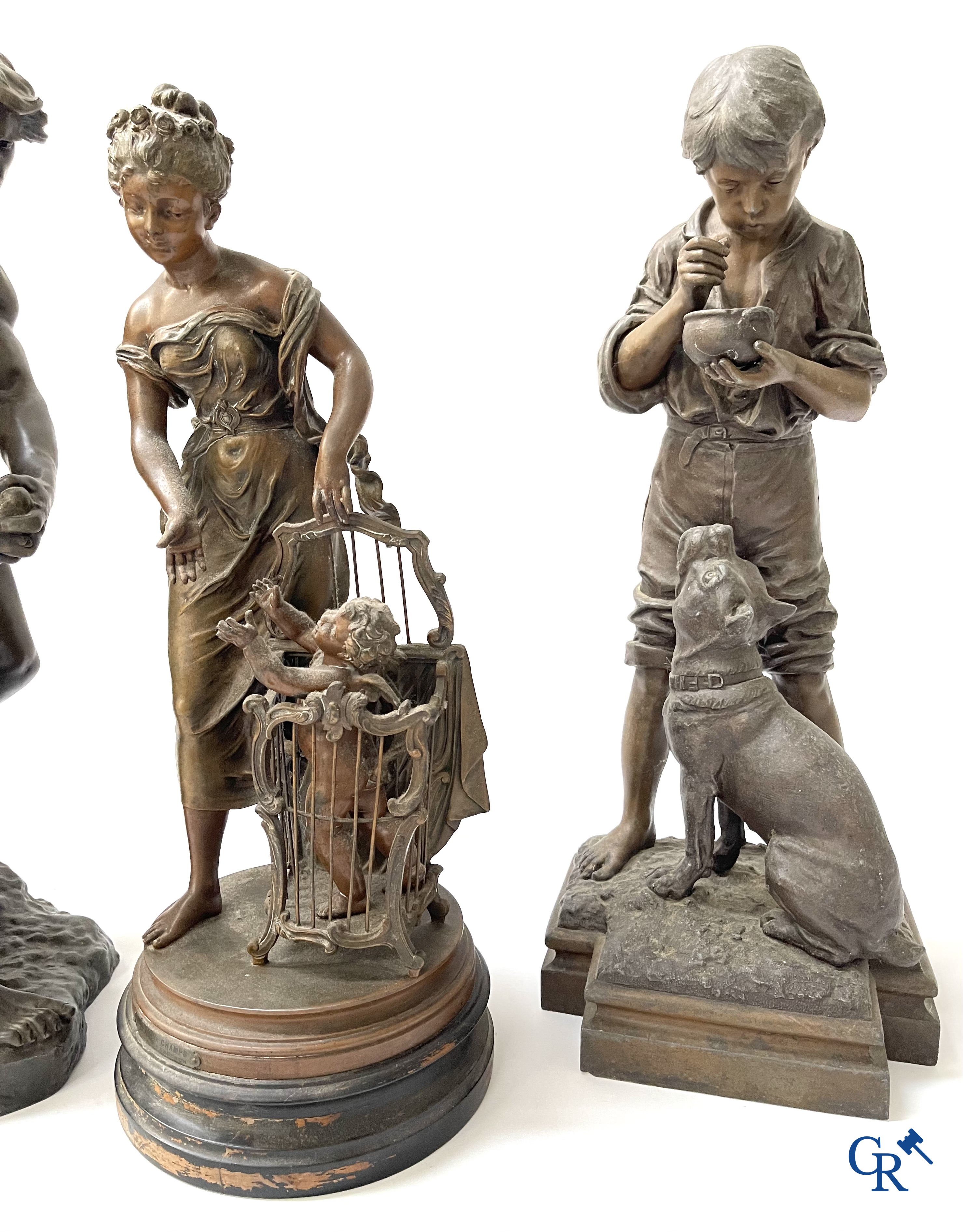 Lot de 3 sculptures en régule. Anatole Guillot, Emile Bruchon, Rousseau, vers 1900.