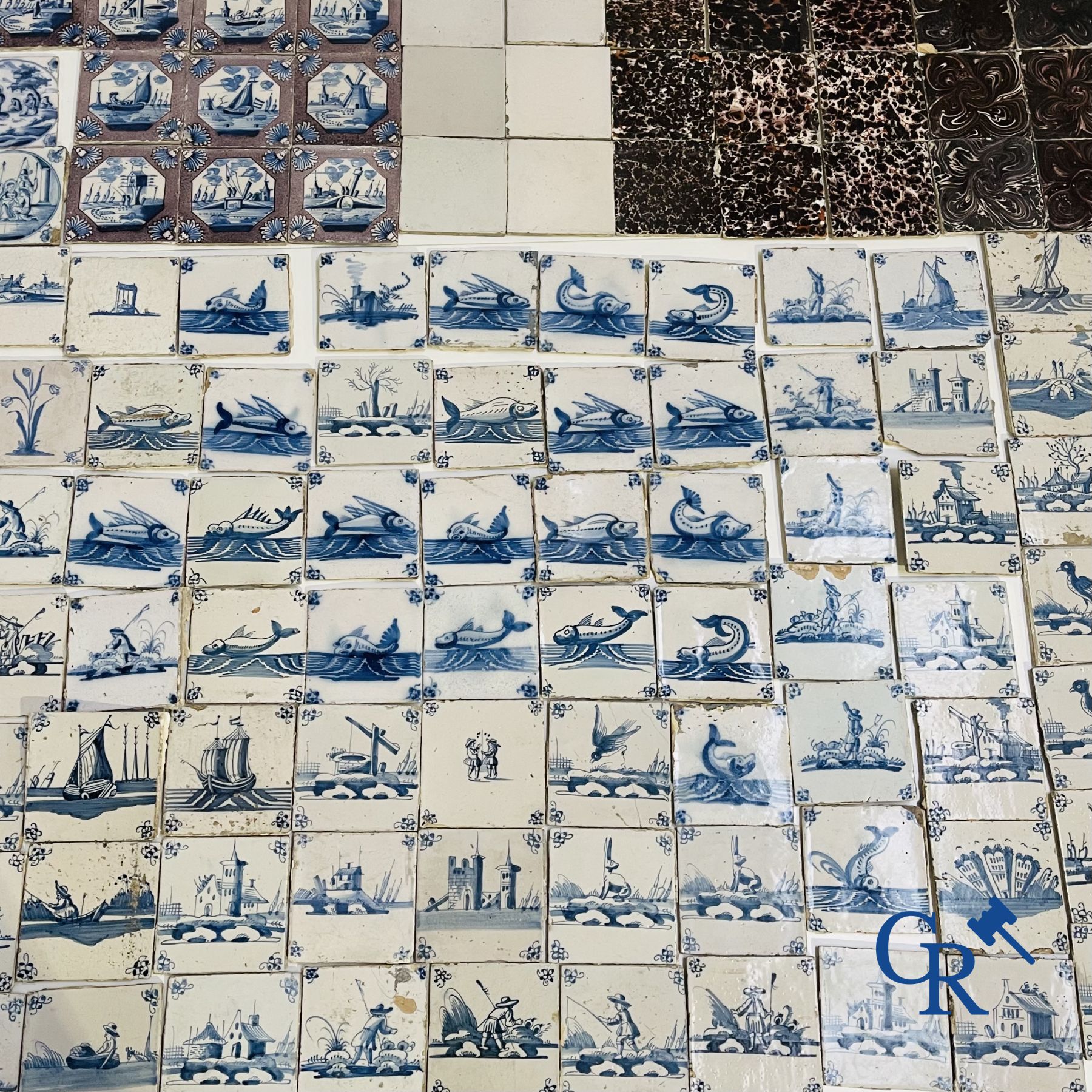 A large collection of various Delft tiles. 17th-18th century.
