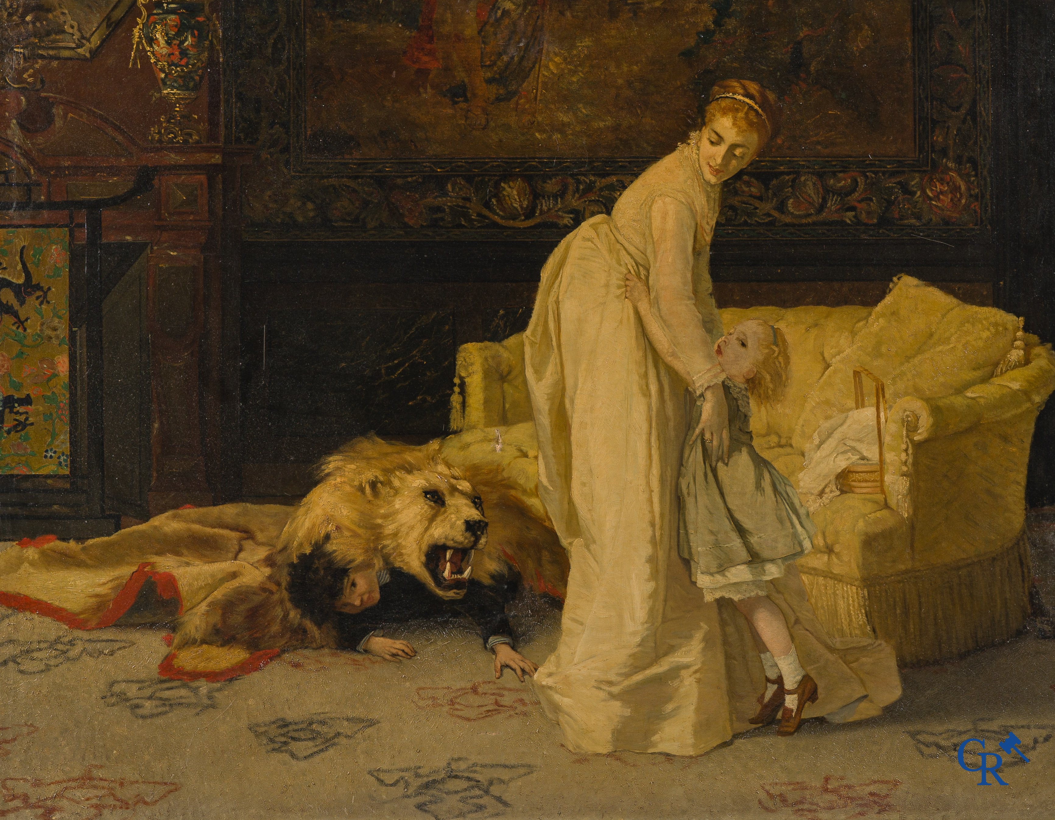 Frans Verhas (D'après) (1827 - 1897)  "Le Lion", pas de signature visible. Huile sur toile, XIXème siècle.