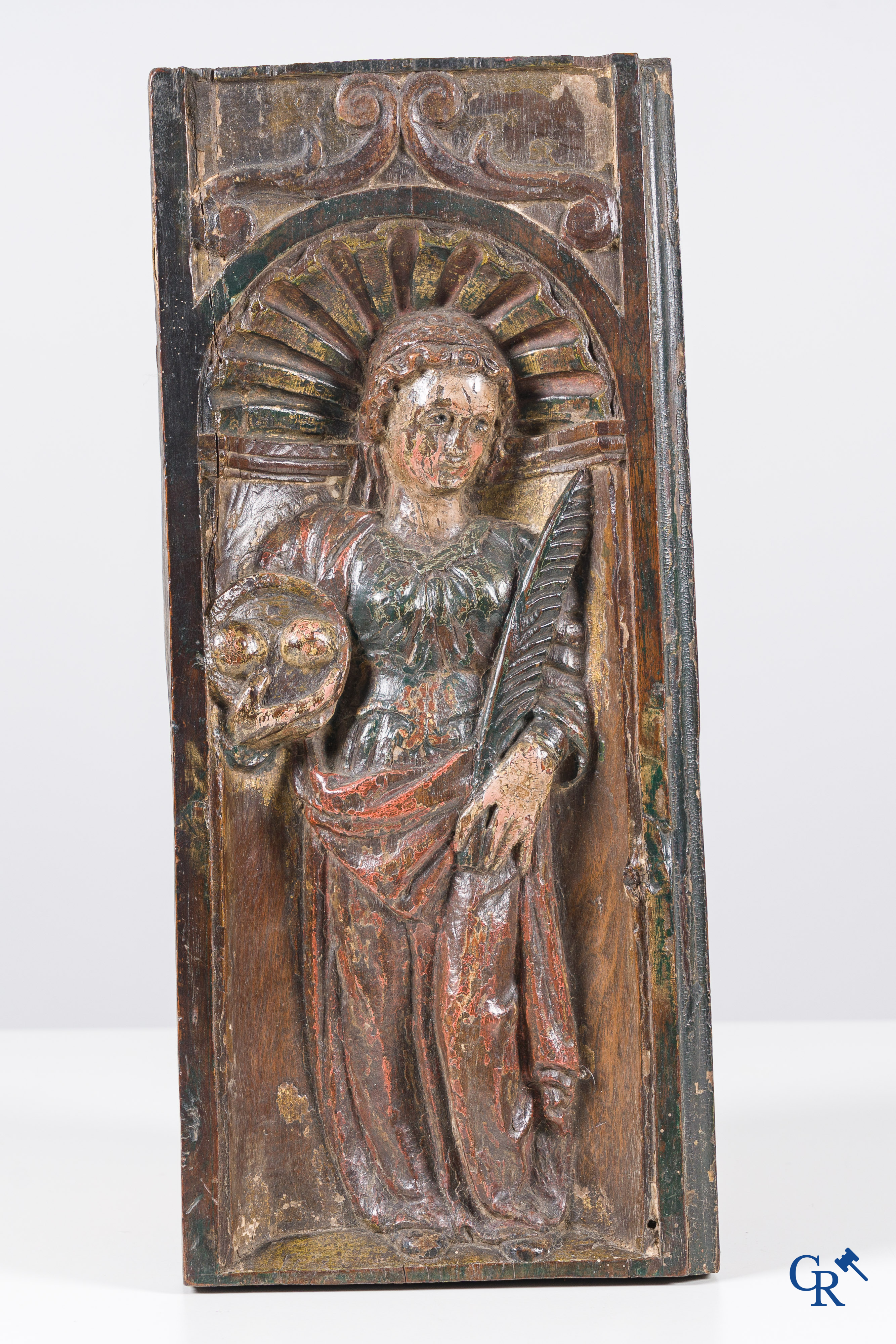 Religious objects: A lot with 6 various religious objects in stone, wood, and silver. 17th-18th-19th century.