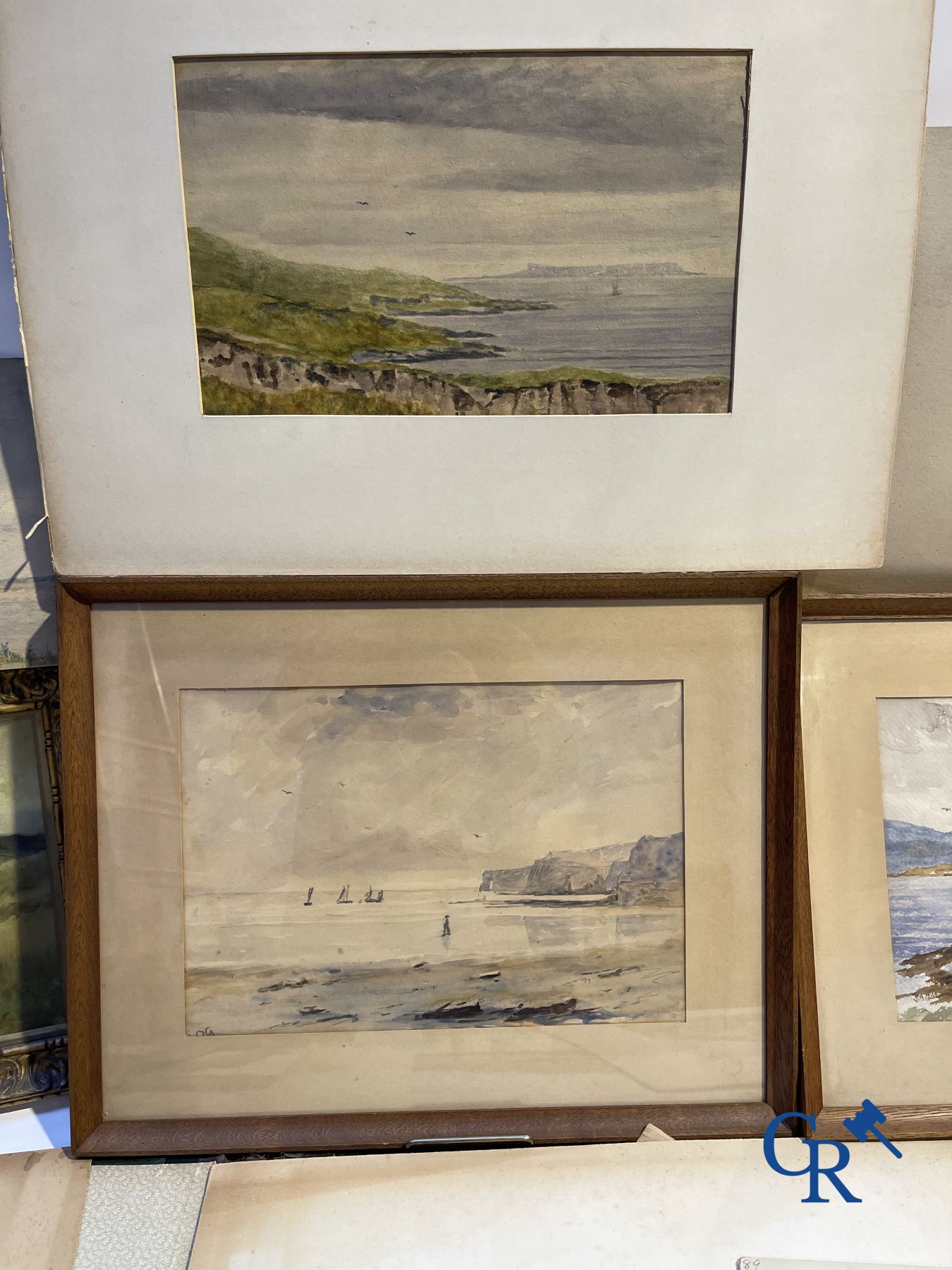 Interesting lot with gouaches and pastel drawings. Period 1880-1920.