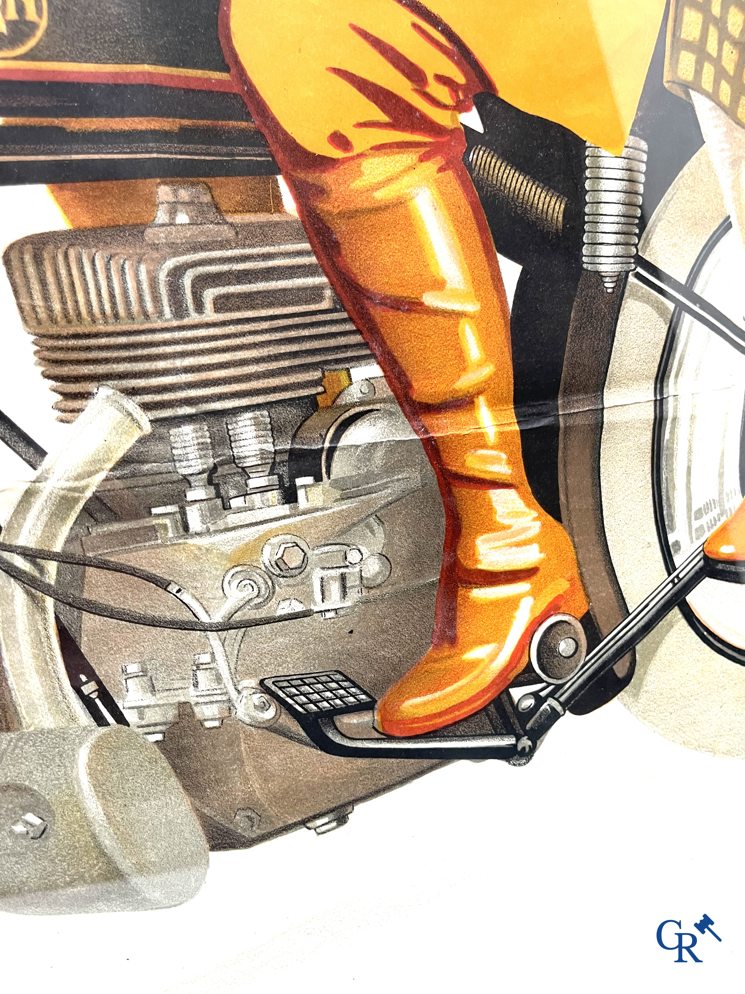 FN Motorfabriek Herstal, Zeldzame en originele publiciteitsaffiche voor de FN motorfiets type Sahara. Circa 1930.