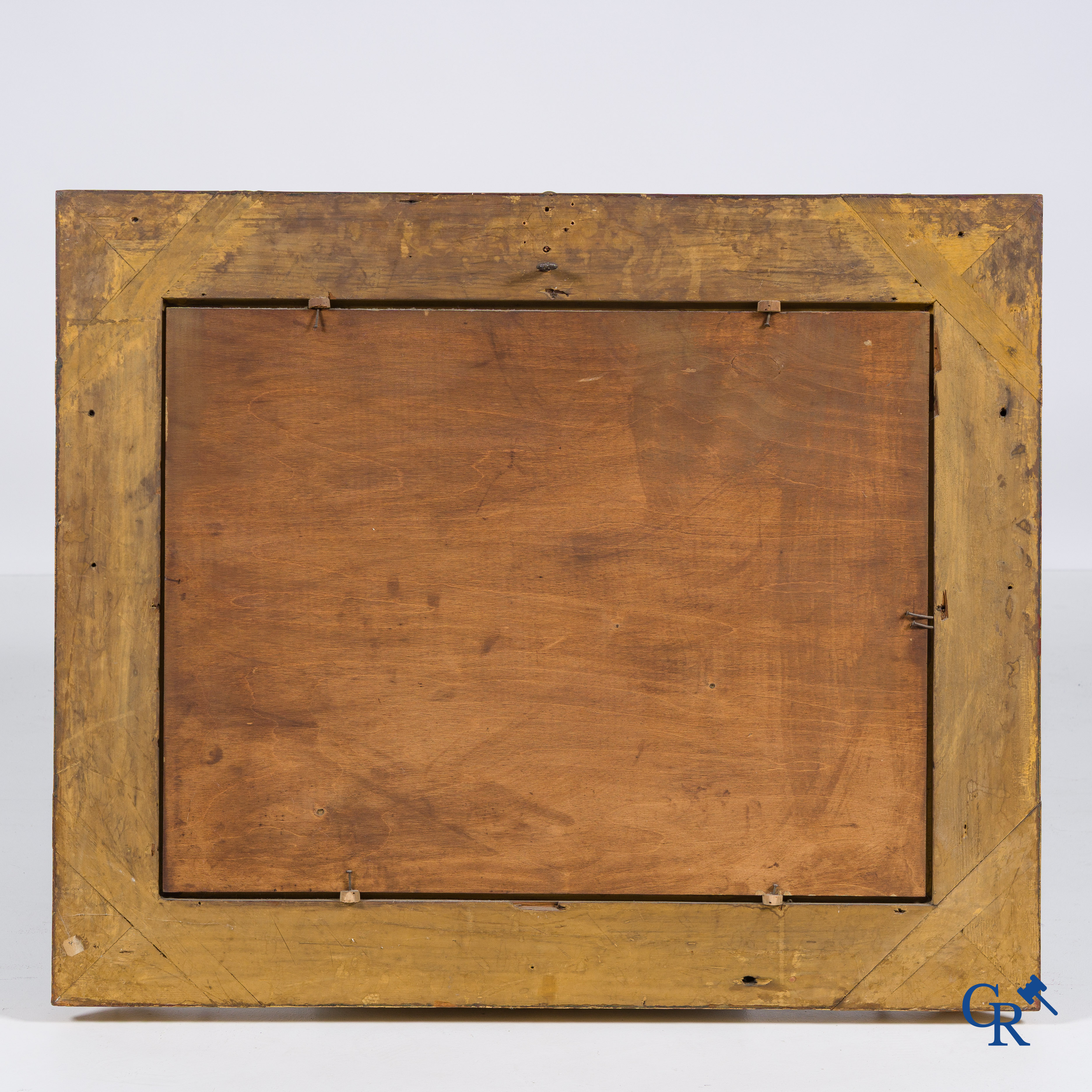 Smets Louis (1840-1896) Polderlandschap met personages op een sloep. Olie op mahonie. Gesigneerd rechtsonder.