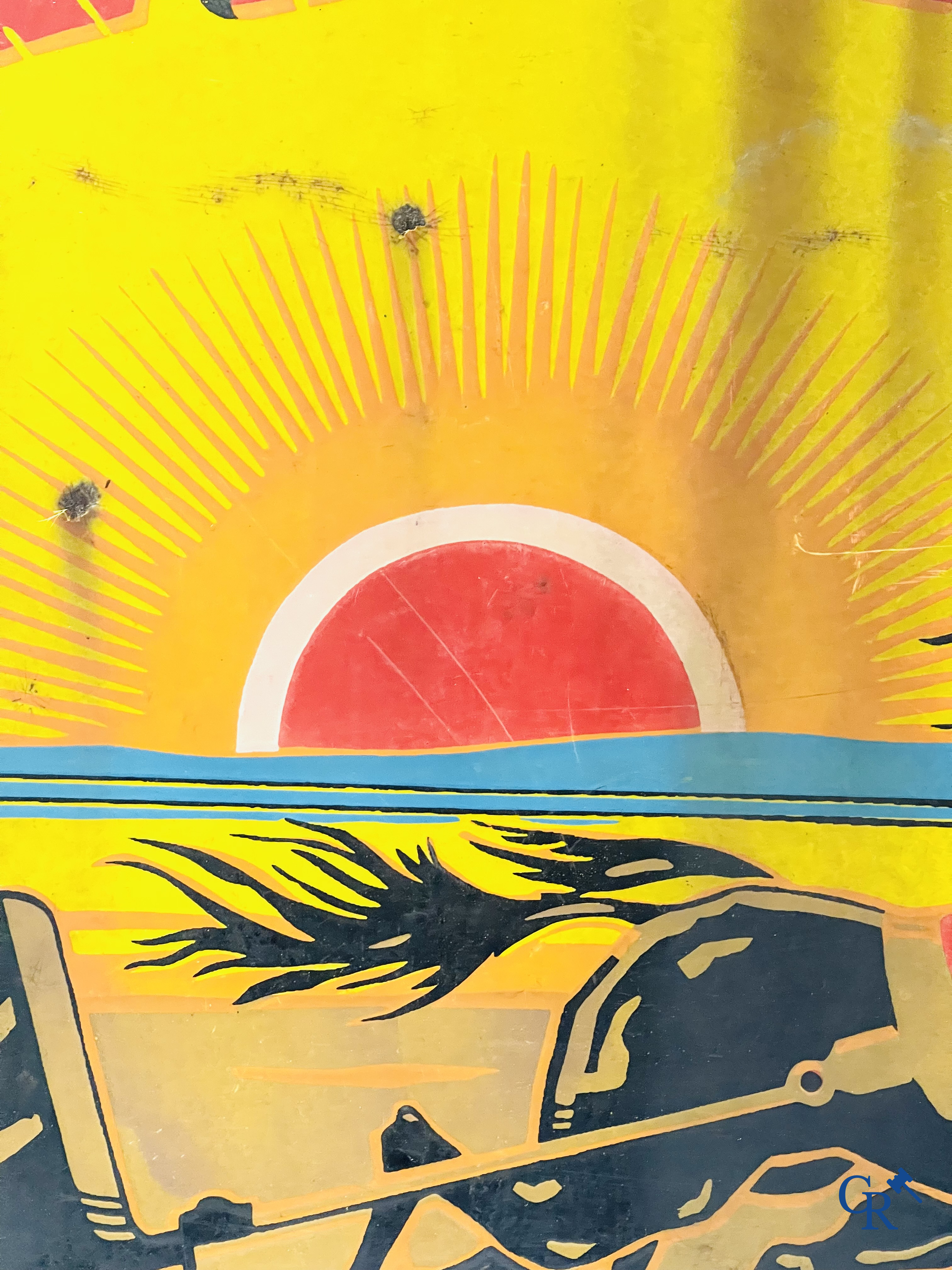 Gladia sigaretten, plaque émaillée publicitaire avec un gladiateur en char. Daté 1928.