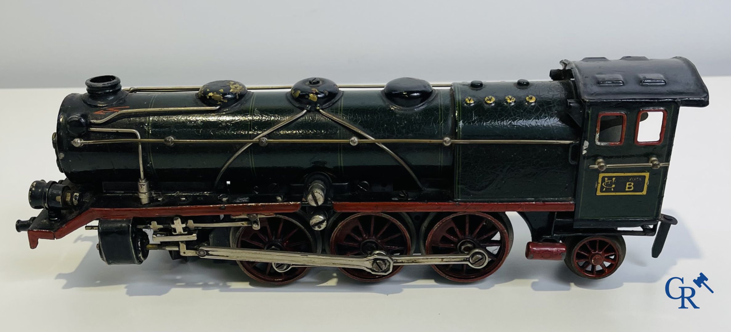 Old toys: Märklin, Locomotive with towing tender and dining car.<br />
About 1930.