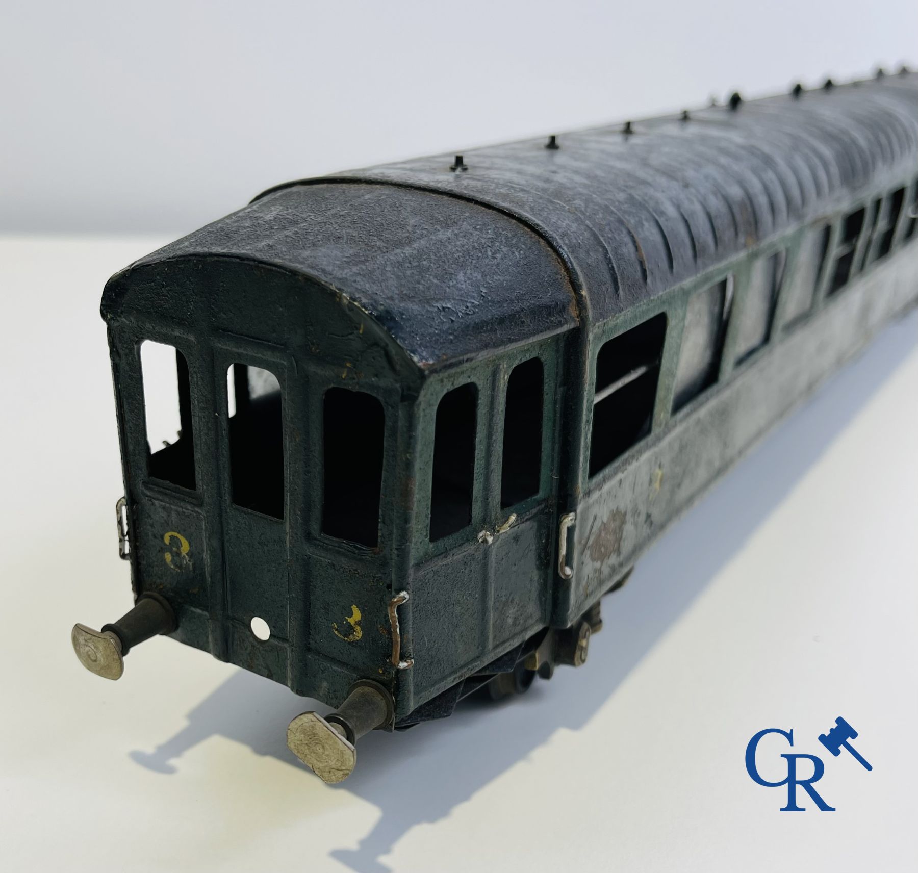 Old toys: Märklin, Locomotive with towing tender and dining car.<br />
About 1930.