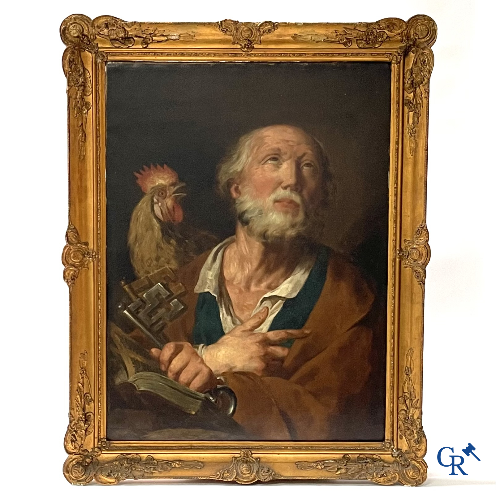 Pierre Joseph Verhaghen (1728-1811) Sint Pieter met de haan. Olie op doek. Gesigneerd P.J. Verhaghen fecit 1802.