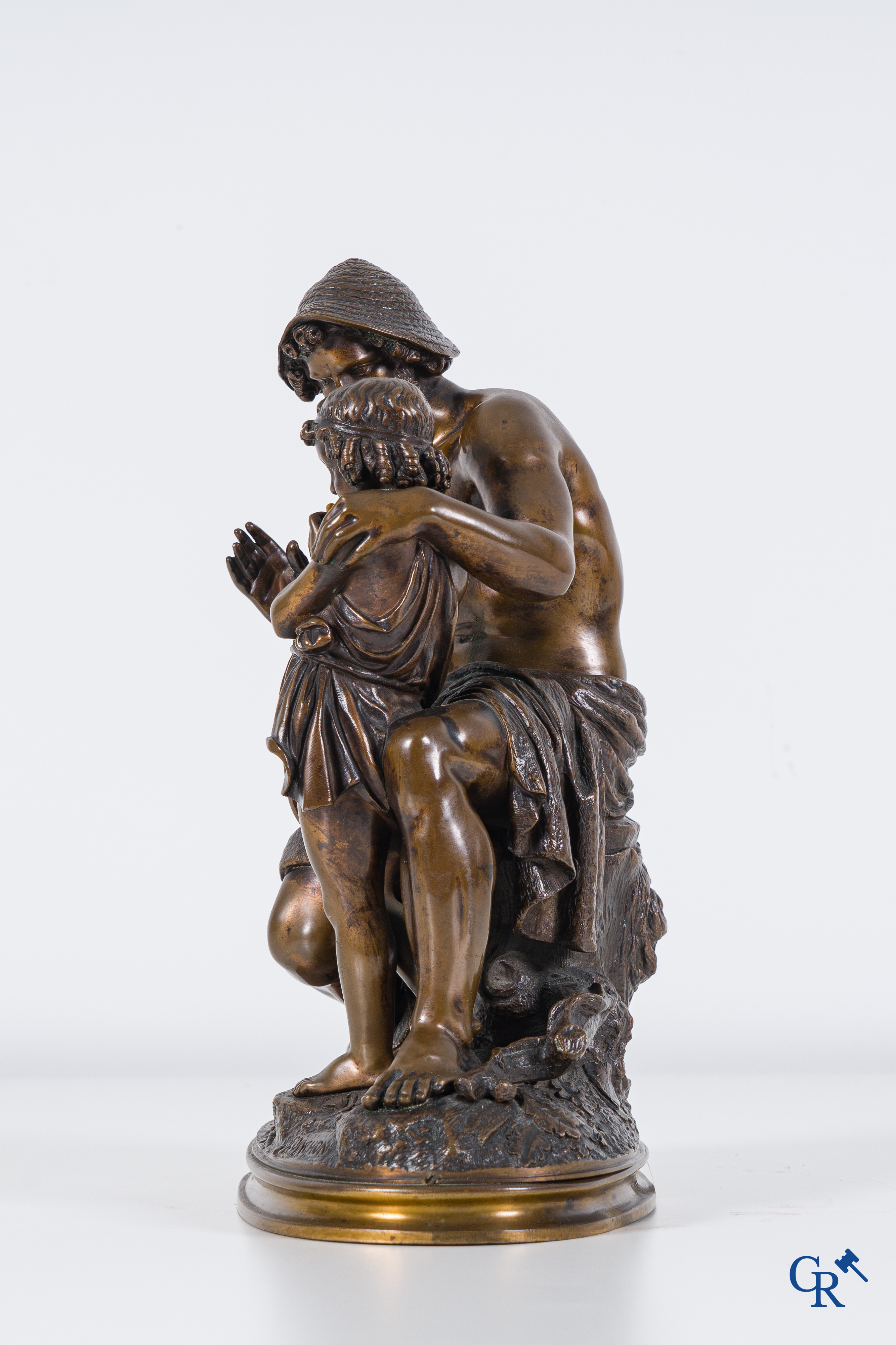 Théodore Coinchon: statue en bronze, berger avec enfant. Signé et cachet de Susse fondeur.