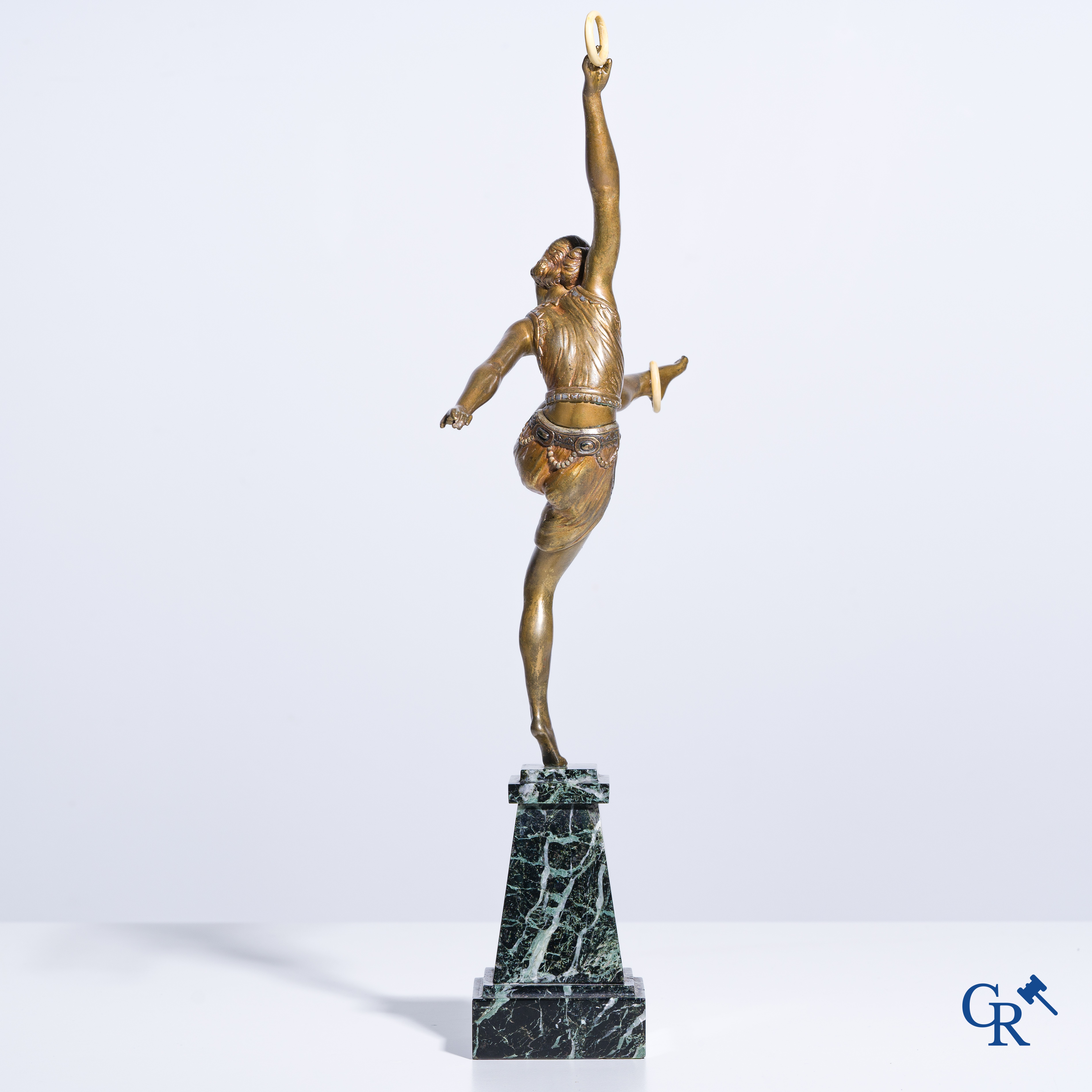 Art deco, a dancer in bronze on a marble pedestal. Circa 1930. Illegibly signed.