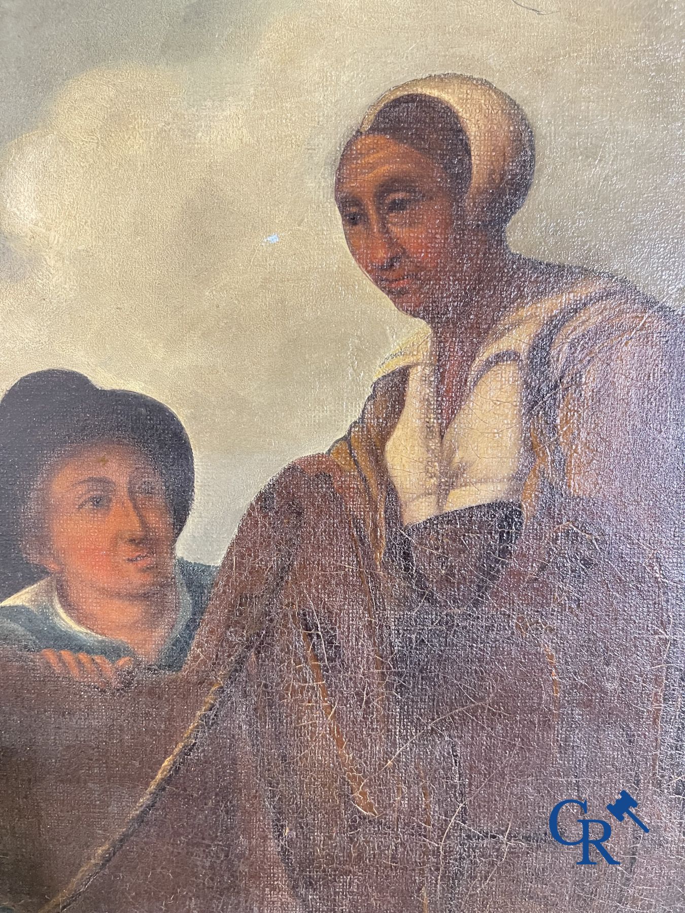 Peinture : huile sur toile XVIIe - XVIIIe siècle. Mule avec compagnie.