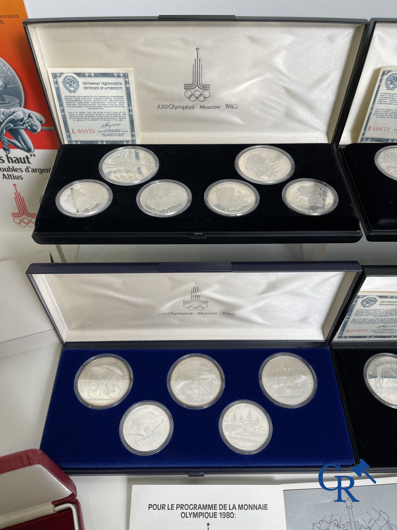 Silver coins: 6 boxes of 34 silver Rubles. "Monnaie Olympique Moscou 1980"