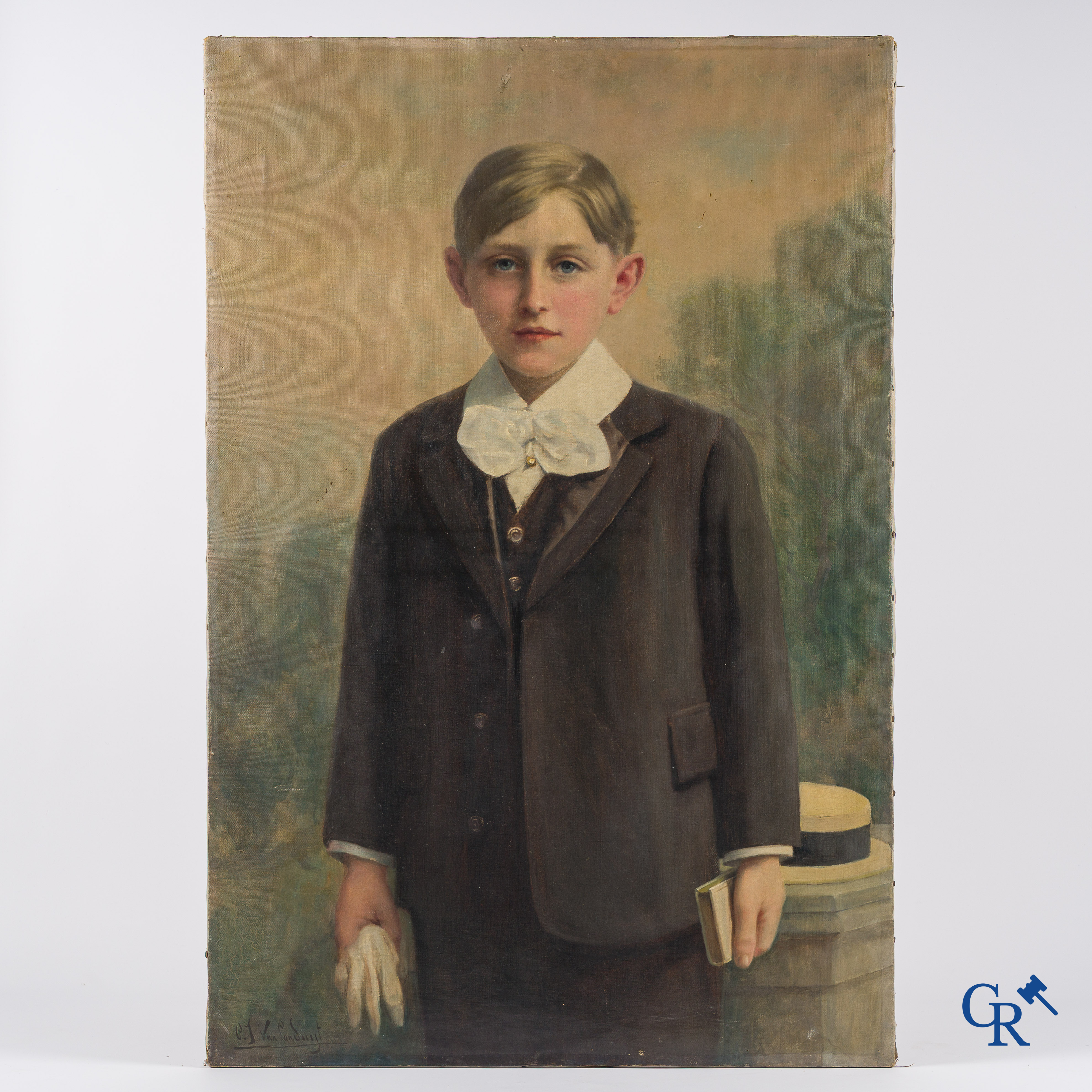 Charles Joseph Van Landuyt (1854-1934) Portrait painting of a young man. Oil on canvas.