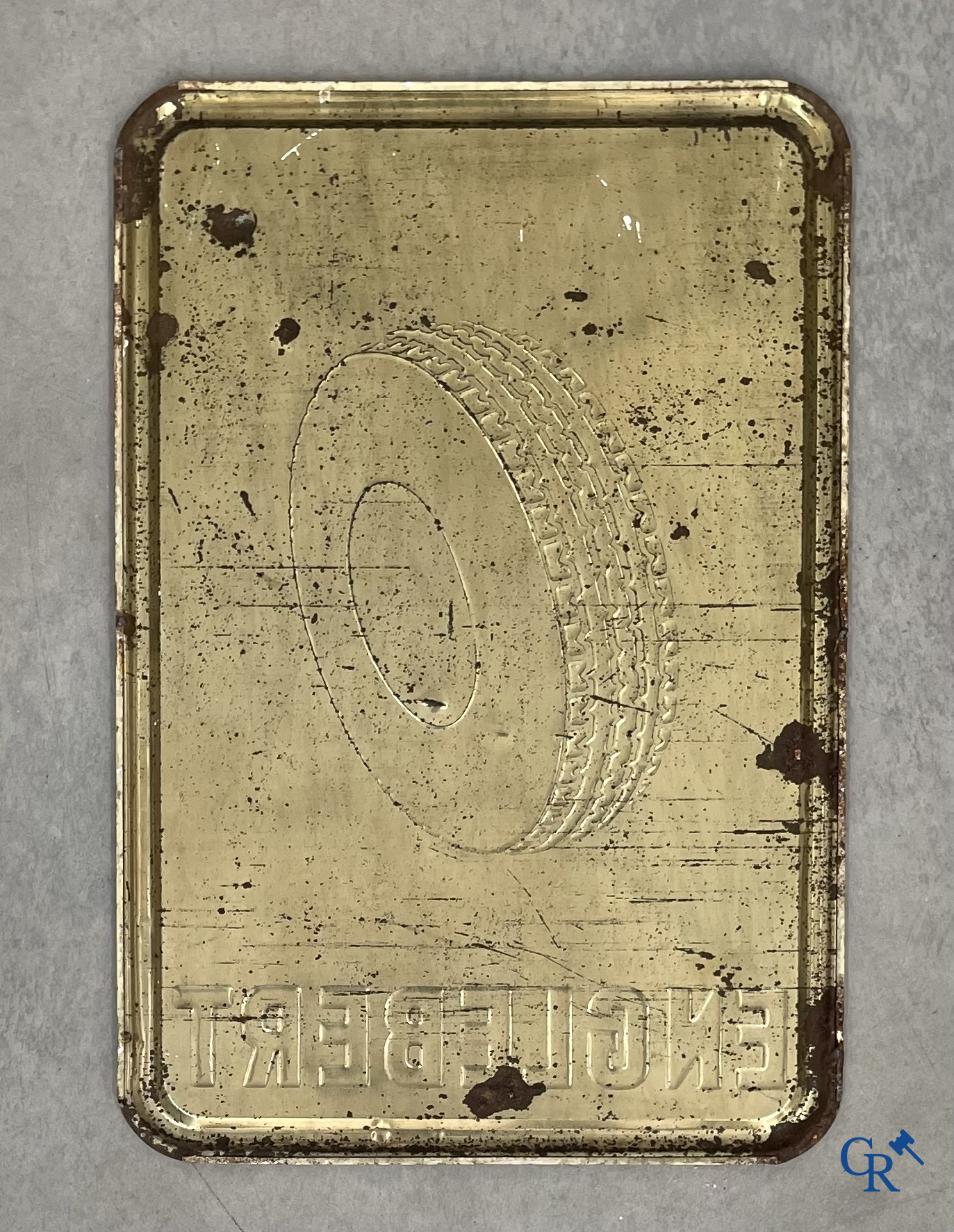 Englebert, publicity printed on metal for Englebert tyres. Etabl. J. Schuybroek S.A. Hoboken Anvers. 1951.