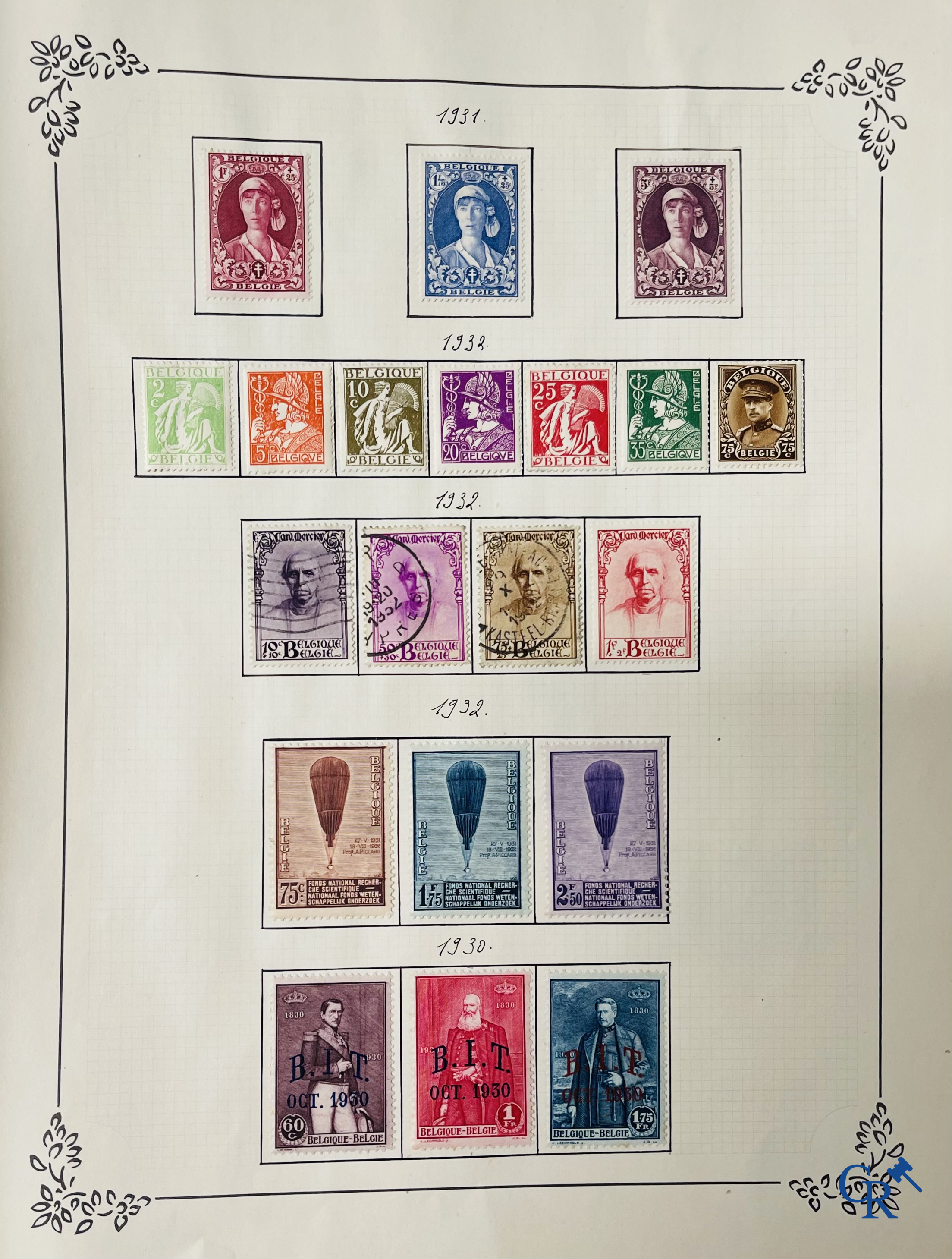 Philately. Album with various rare antique stamps, including early Belgian stamps.