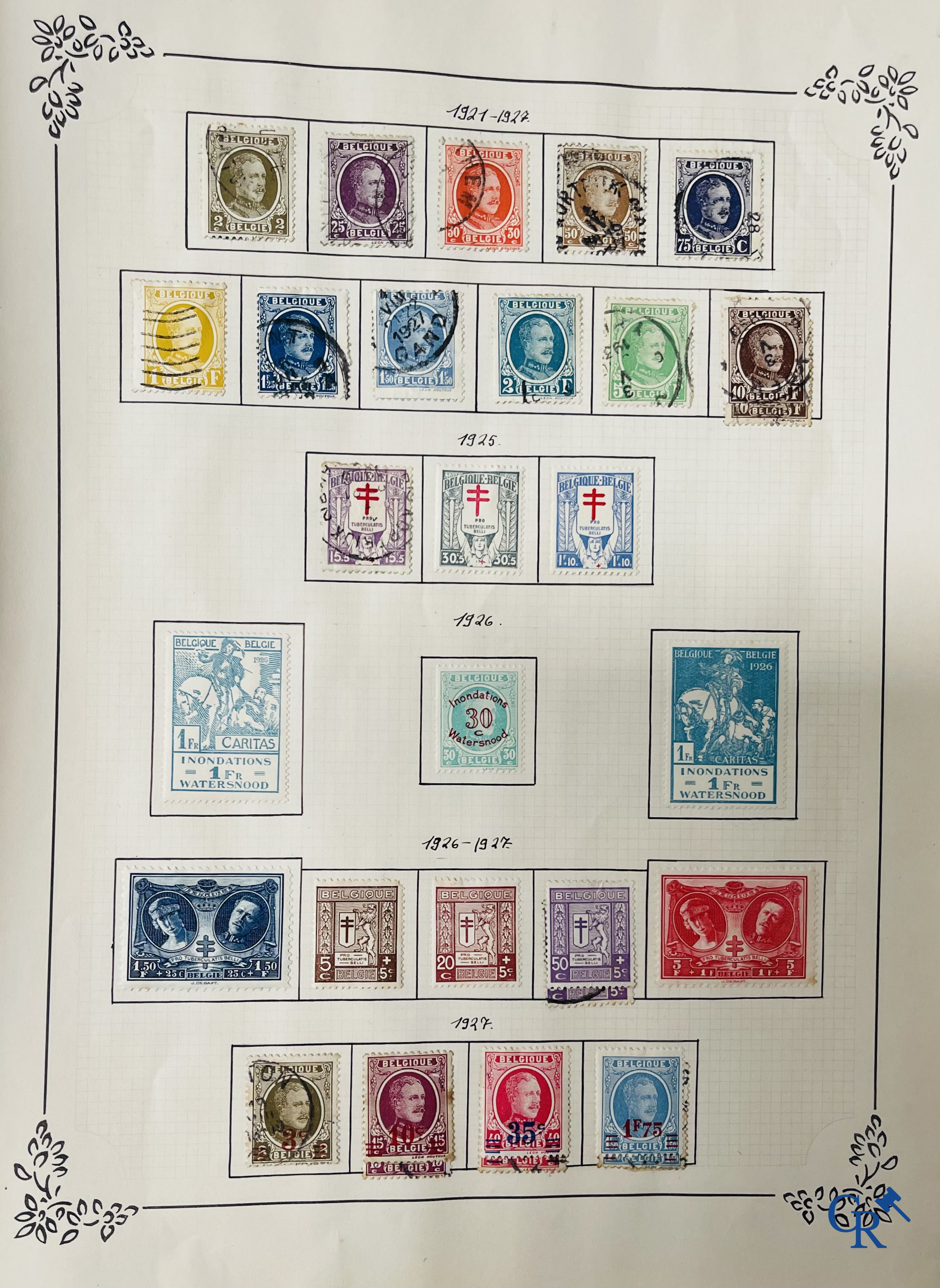 Philately. Album with various rare antique stamps, including early Belgian stamps.