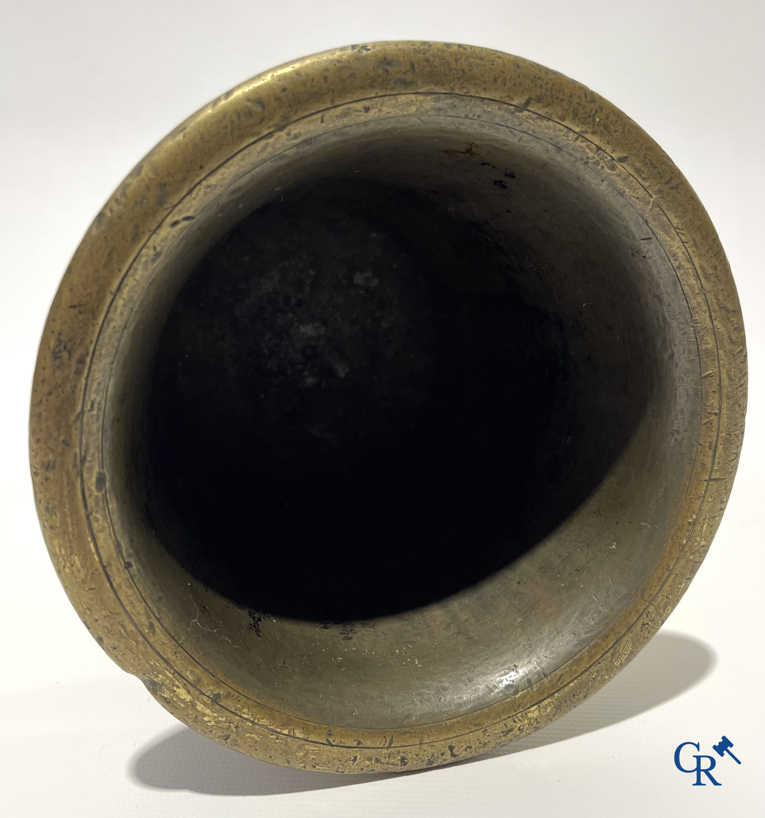 Antique chemist's bronze mortar with pestle. 18th-19th century.