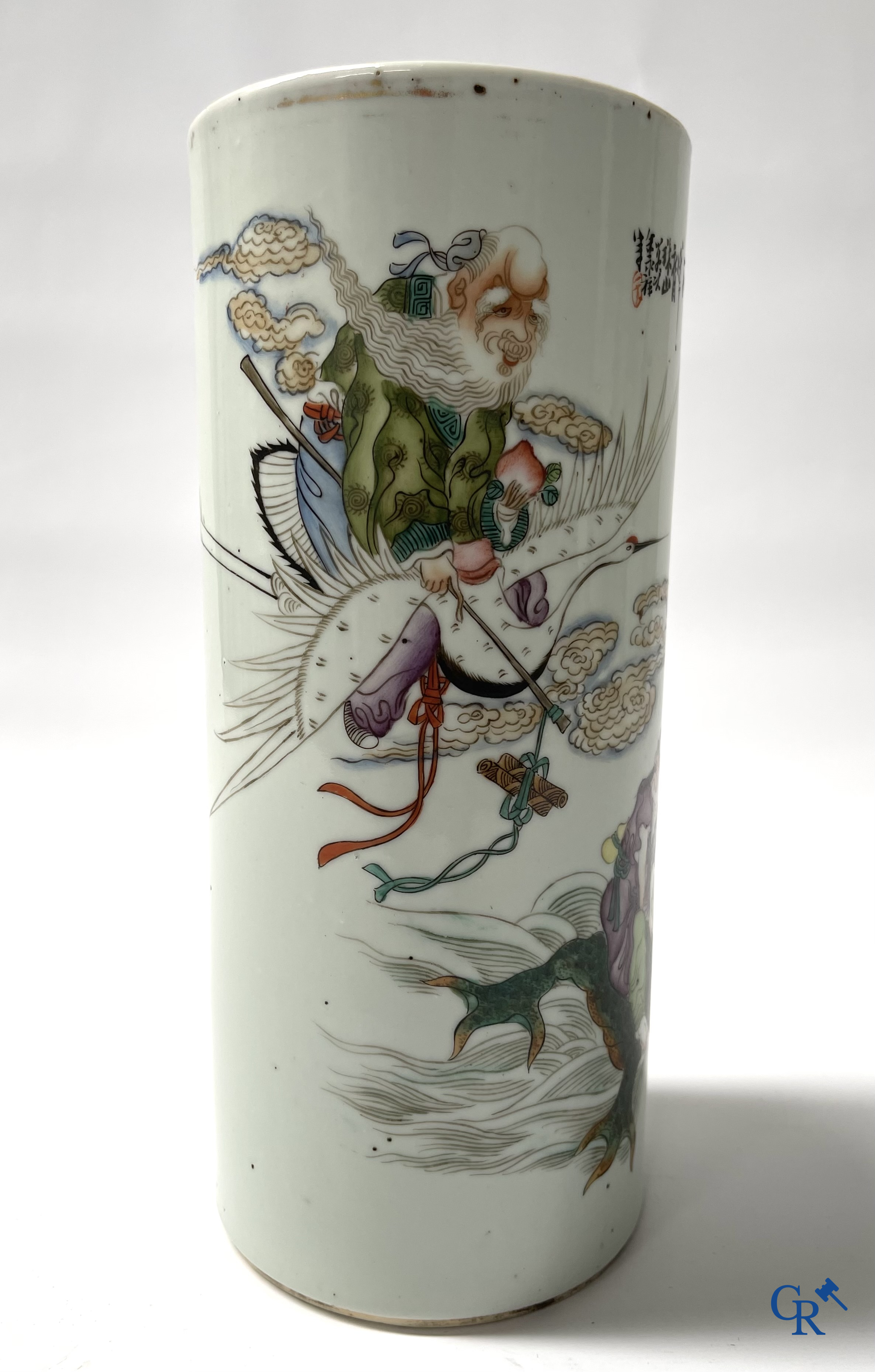 Asian Art, Chinese porcelain. 2 finely decorated famille rose hat stands.