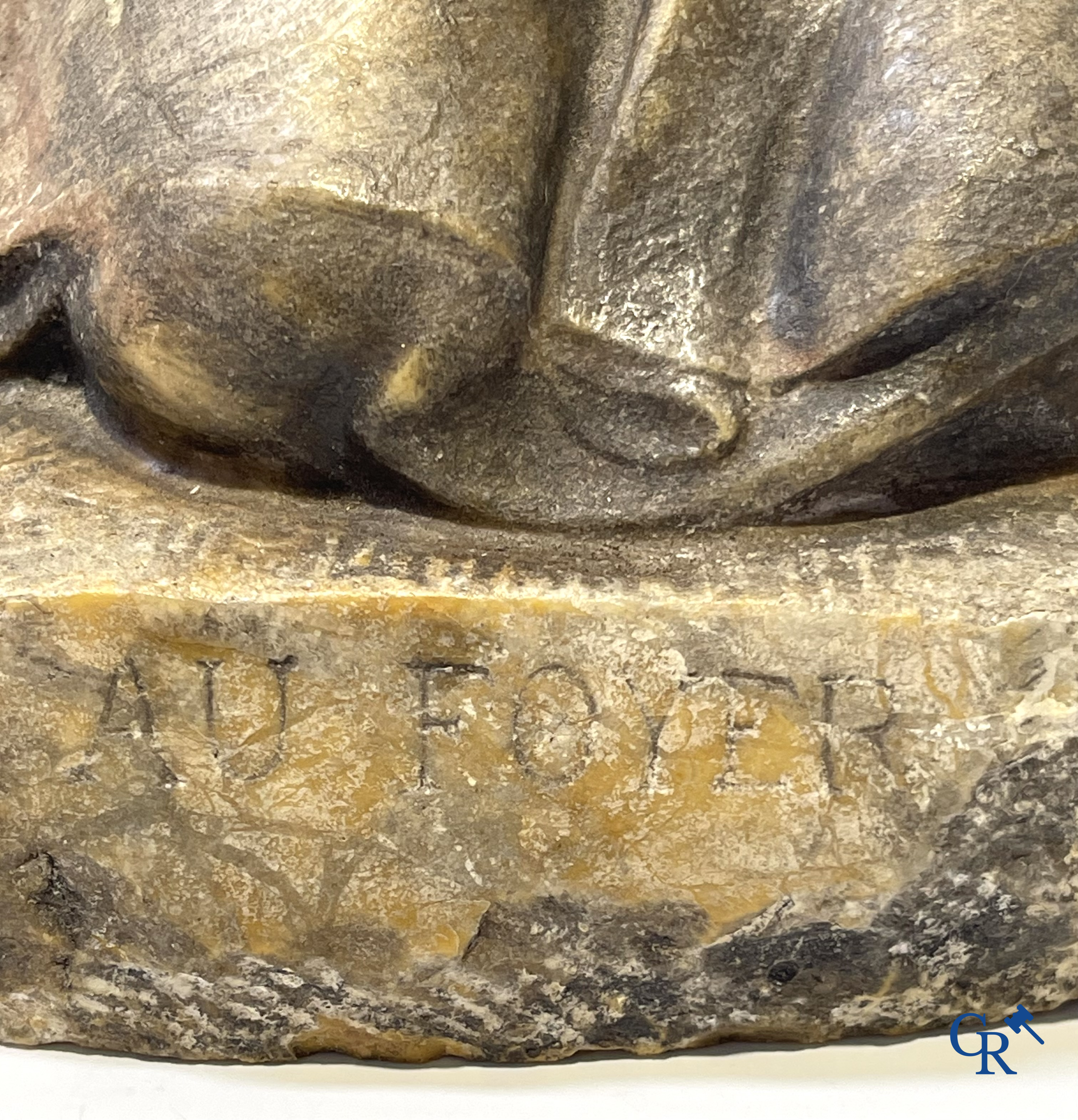 Louis J. Convers (1860-1915) French sculptor. "Au Foyer" Mother with child in sculpted rock. Around 1900.