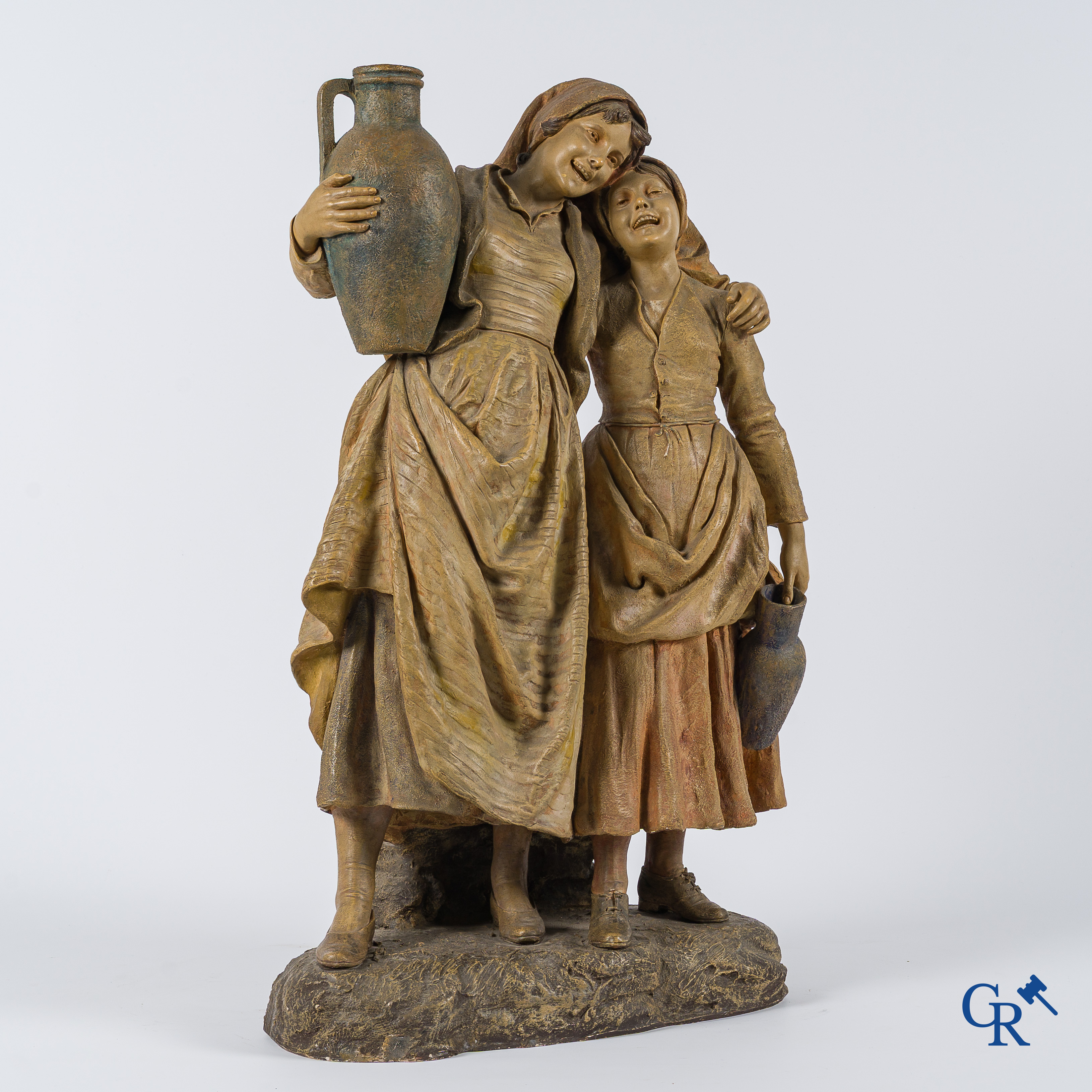 Friedrich Goldscheider Wien. Large terra cotta statue, the water bearers. Signed G. Tole, circa 1910.