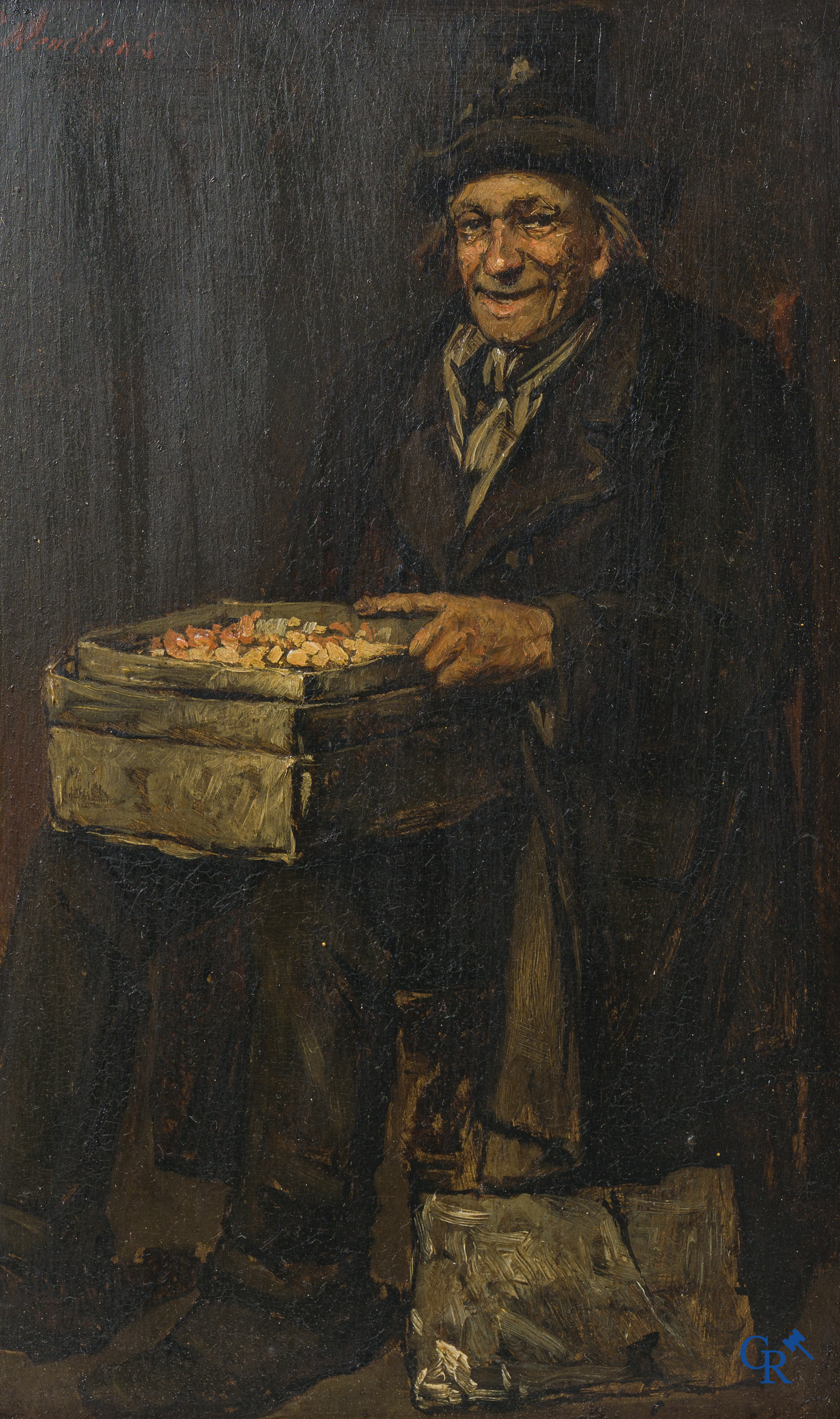 Piet J. Neuckens. "The peddler" Painting, oil on panel. Signed upper left. Late 19th century.