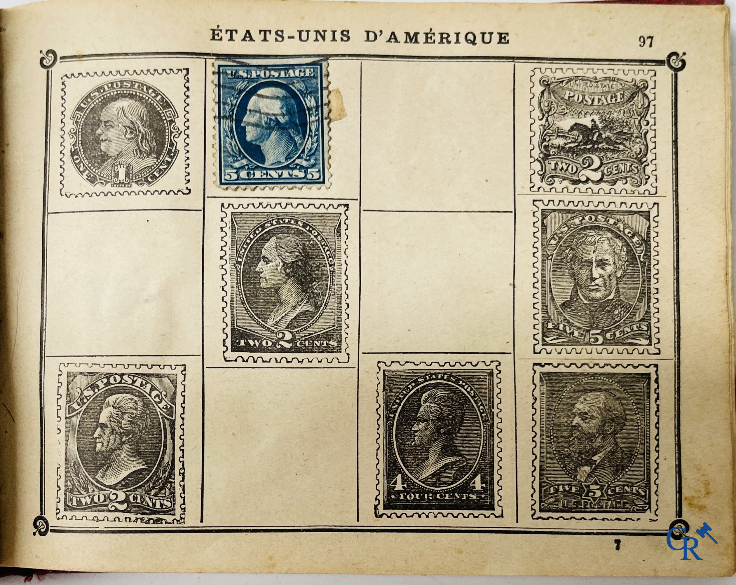 Philately. Album with various rare antique stamps, including early Belgian stamps.