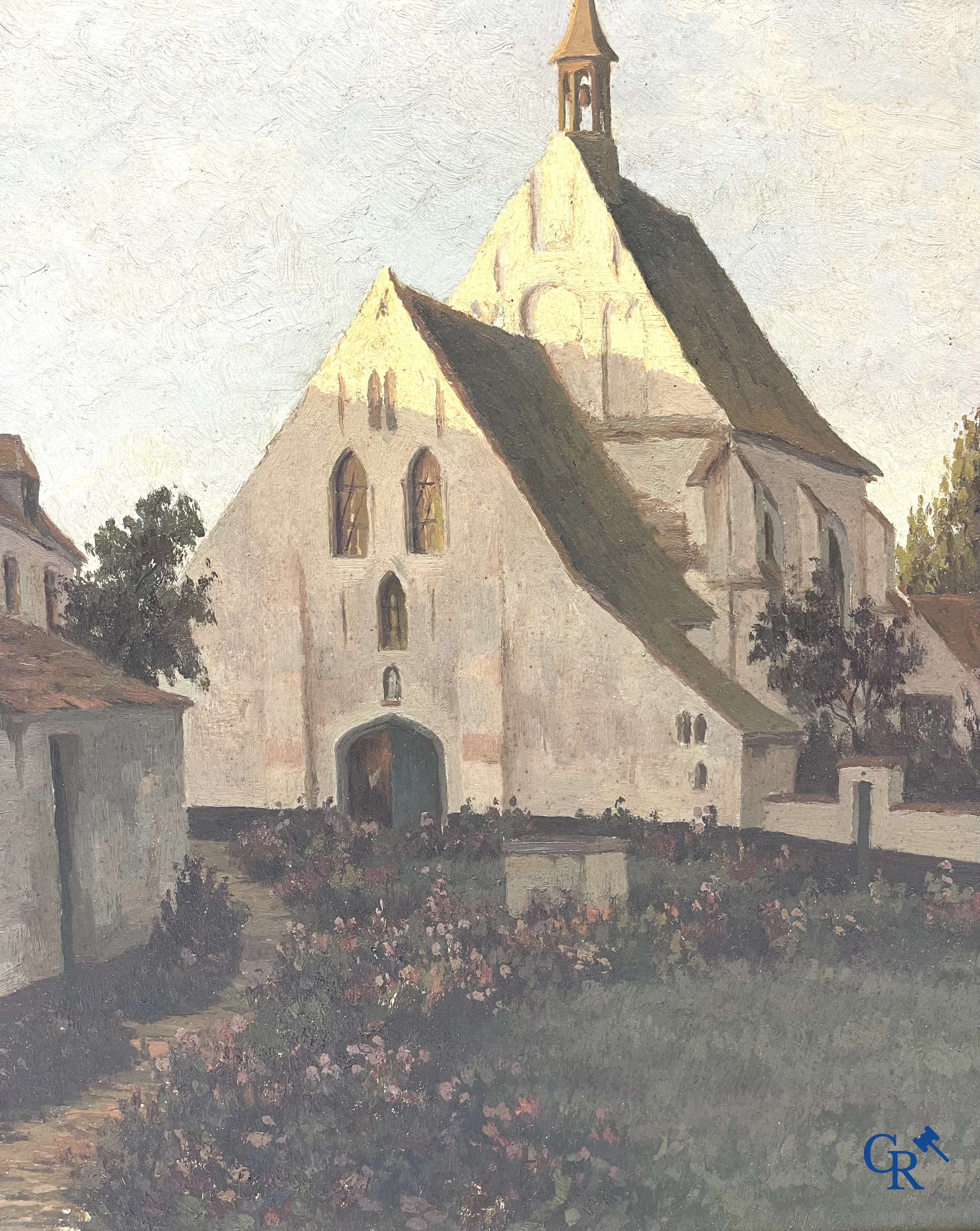Van Sassenbrouck. View of the beguinage. Oil on hardboard. Signed lower right.