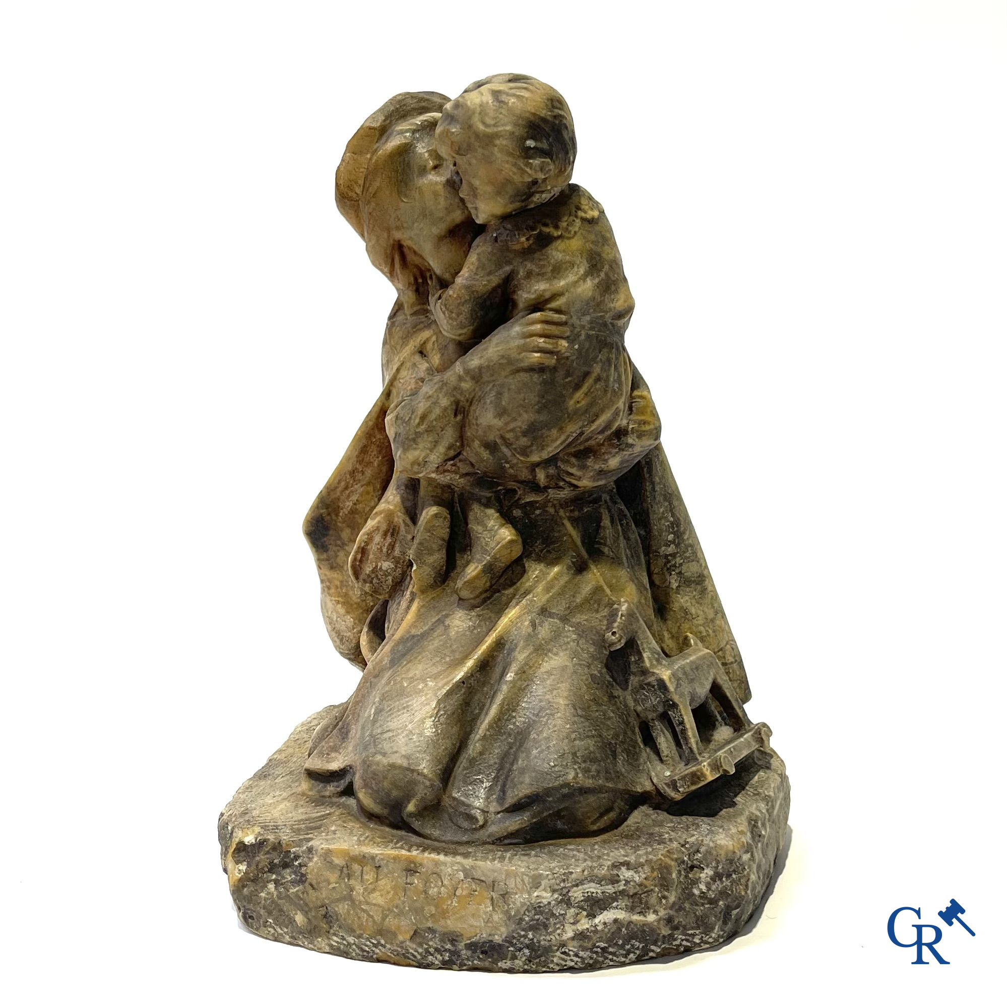 Louis J. Convers (1860-1915) French sculptor. "Au Foyer" Mother with child in sculpted rock. Around 1900.