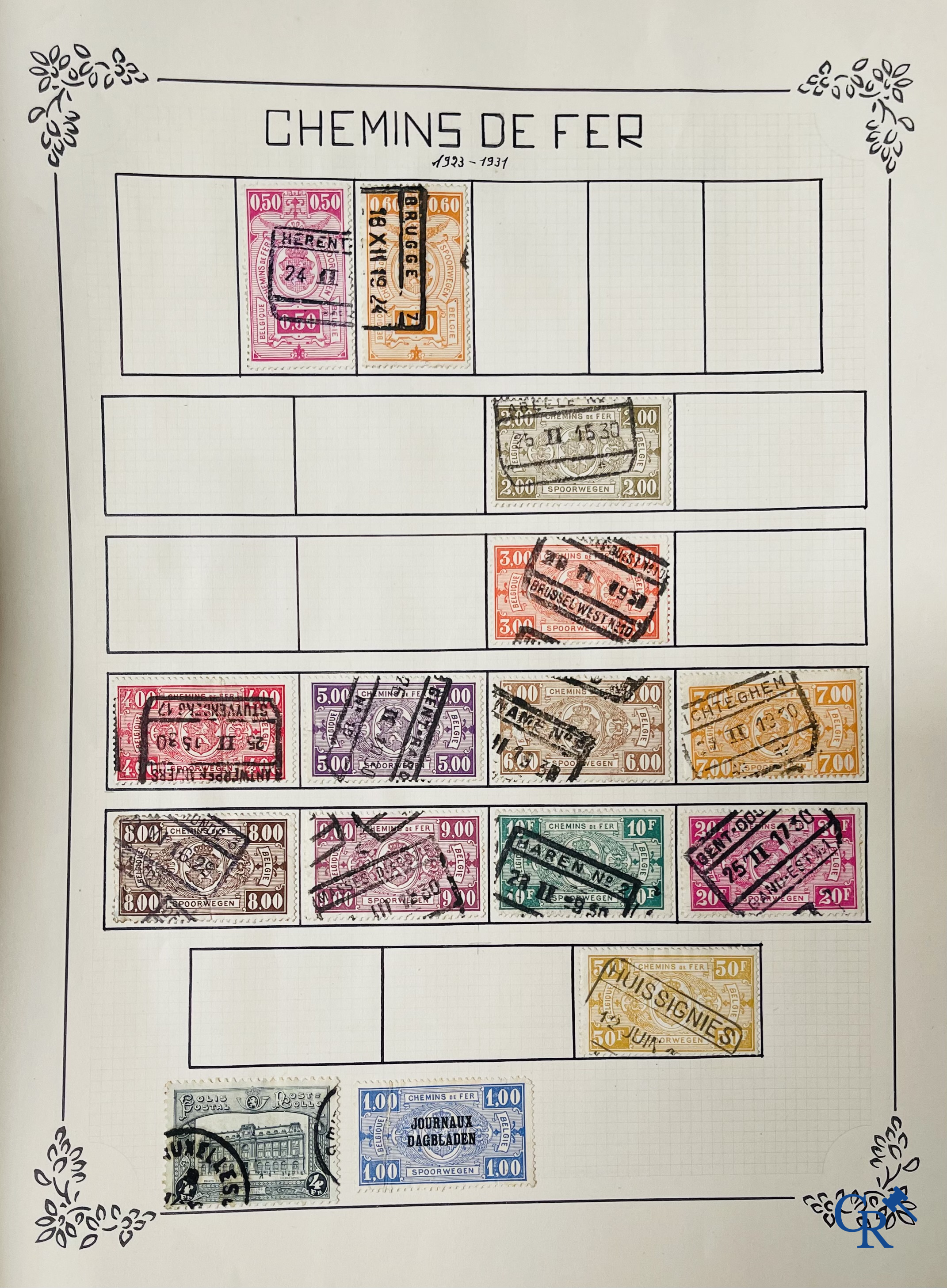 Philately. Album with various rare antique stamps, including early Belgian stamps.